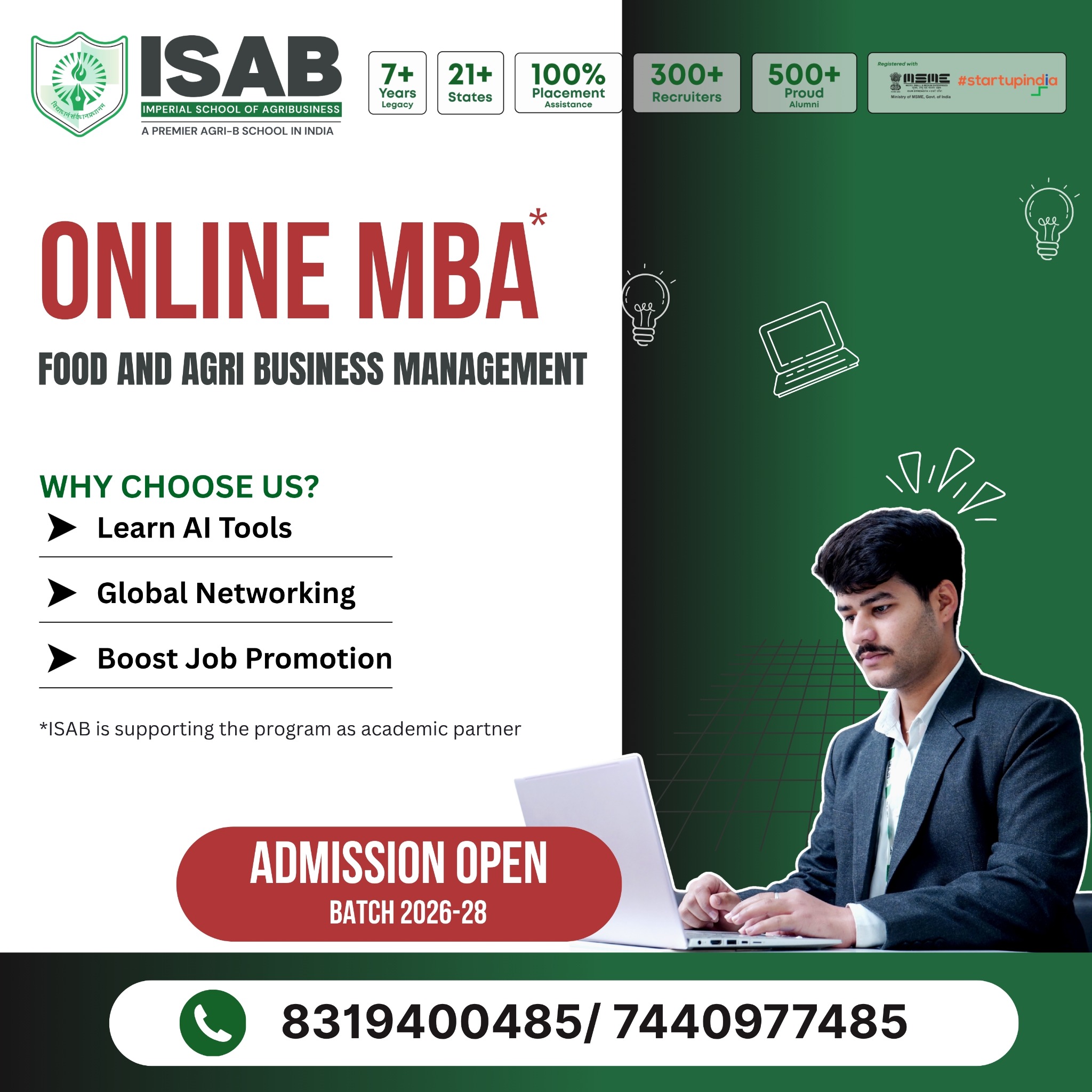 ISAB Greater Noida Facebook ad: Apply Now for Online MBA 2026-28
