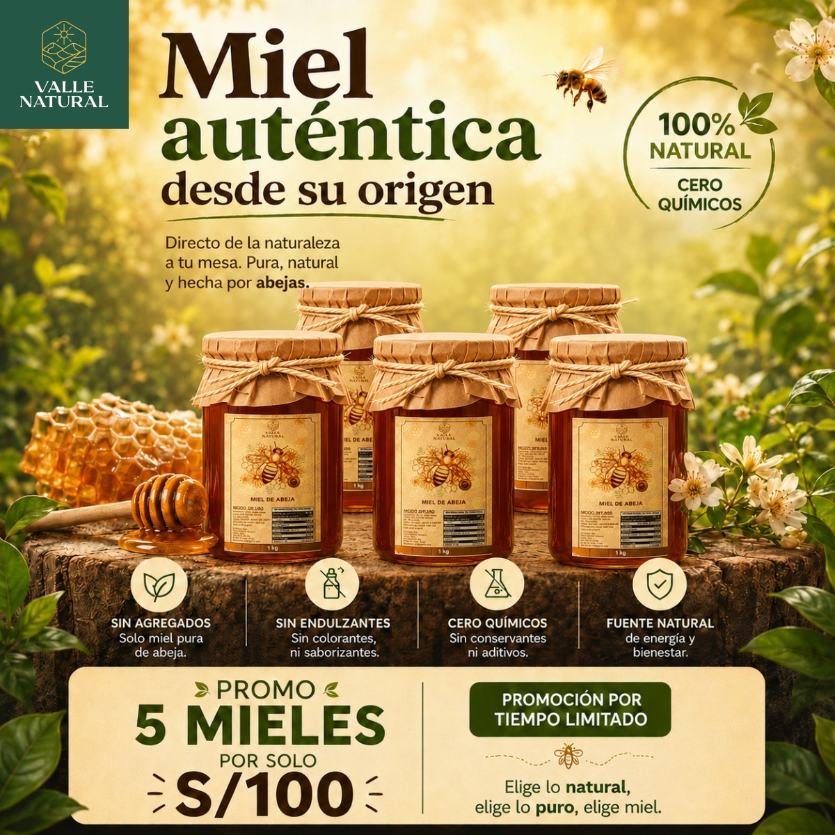Valle Natural Facebook ad: La dulzura más pura nace de la naturaleza.