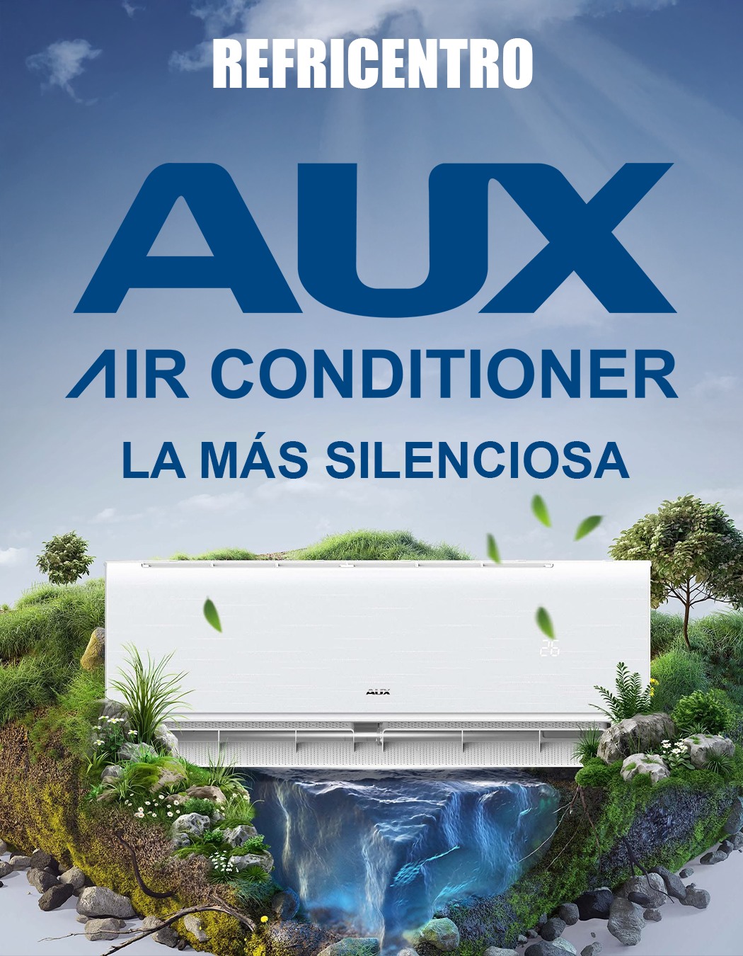 Refricentro Puerto Rico Facebook ad: ¡Llegó AUX Air Conditioners a Puerto Rico!