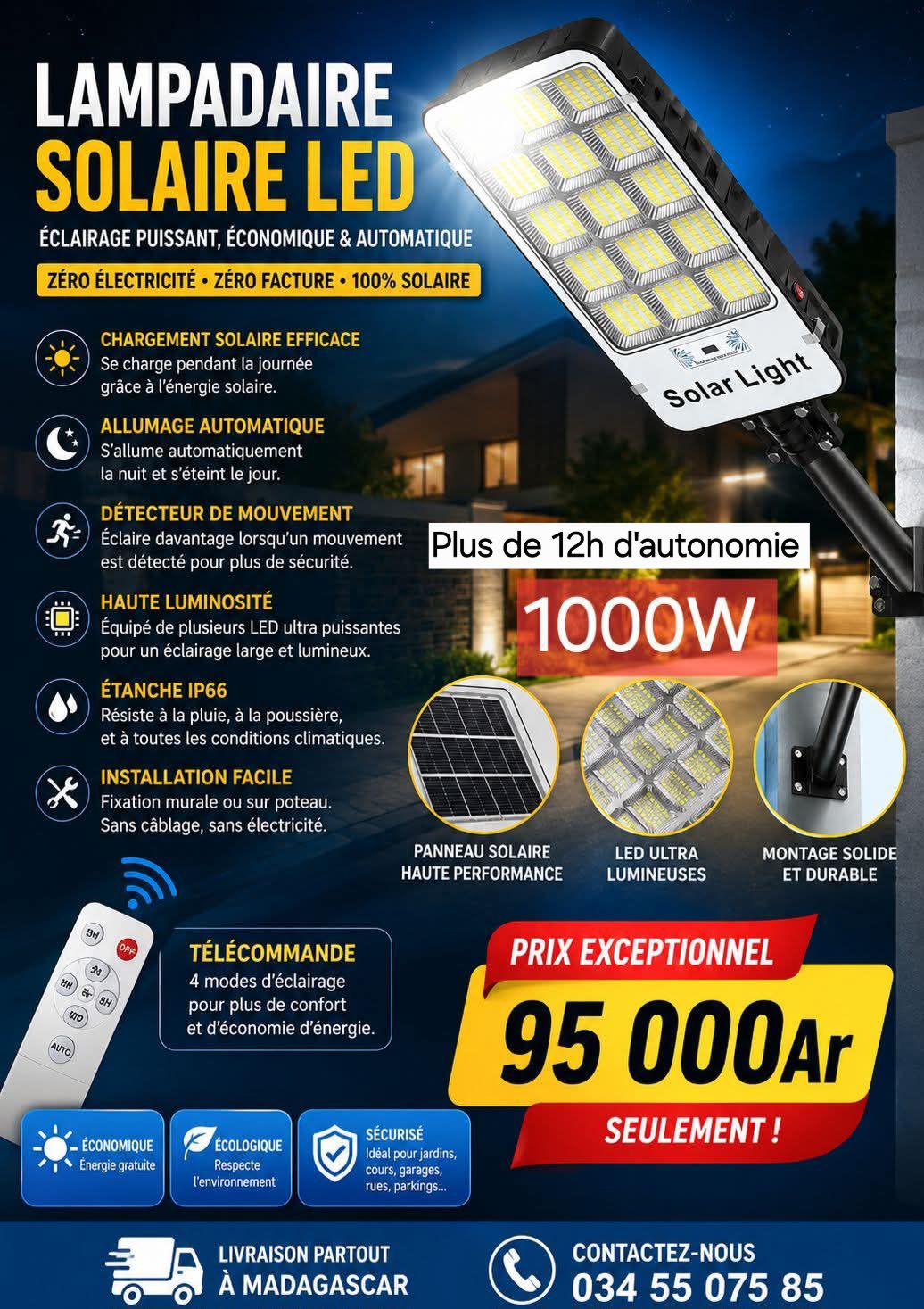 TRAZA Madagascar Facebook ad: PROMOTION LAMPADAIRE SOLAIRE LED 1000W
