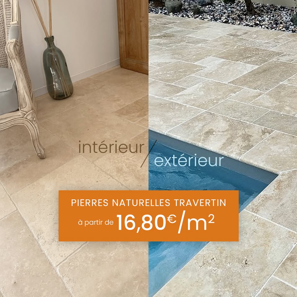 Travertin direct Facebook ad: PROMO 16,80€ttc/m2 sur le travertin Classic mix opus…