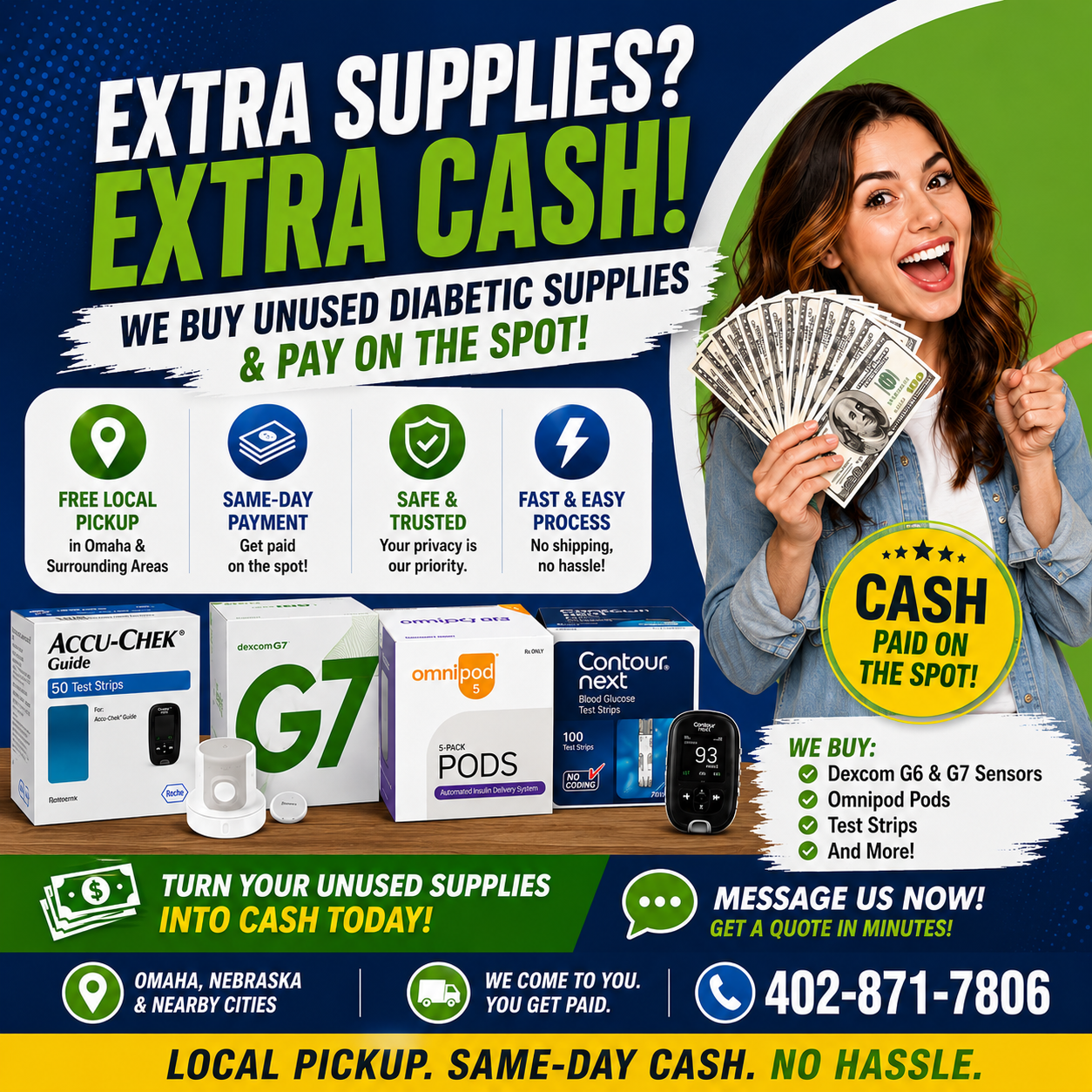 Unlimited Venture Diabetic Supply Facebook ad: Cash For Dexcom, Omnipod & Test Strips