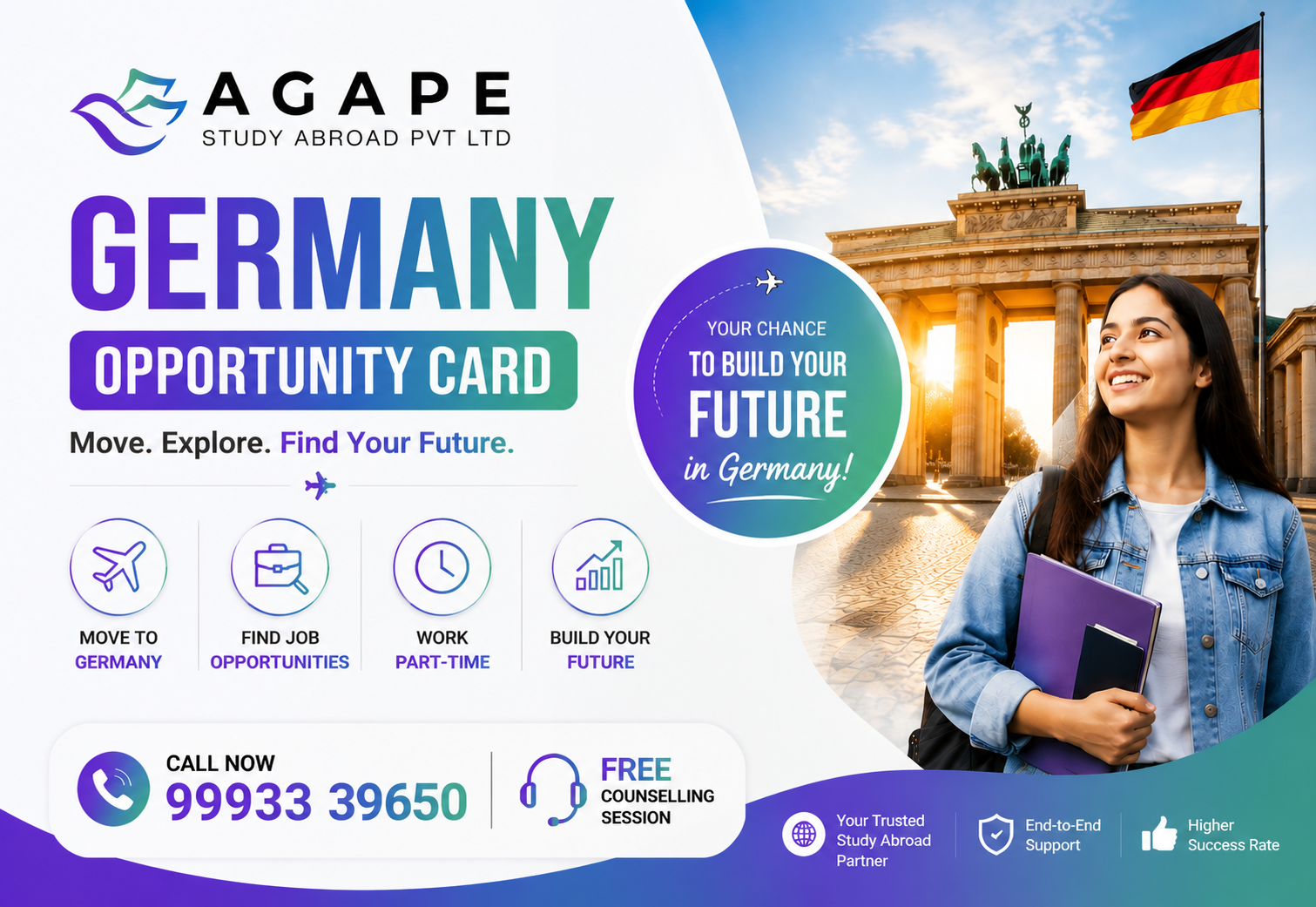 Agape Study Abroad Facebook ad: Germany Opportunity Card, Apply Now
