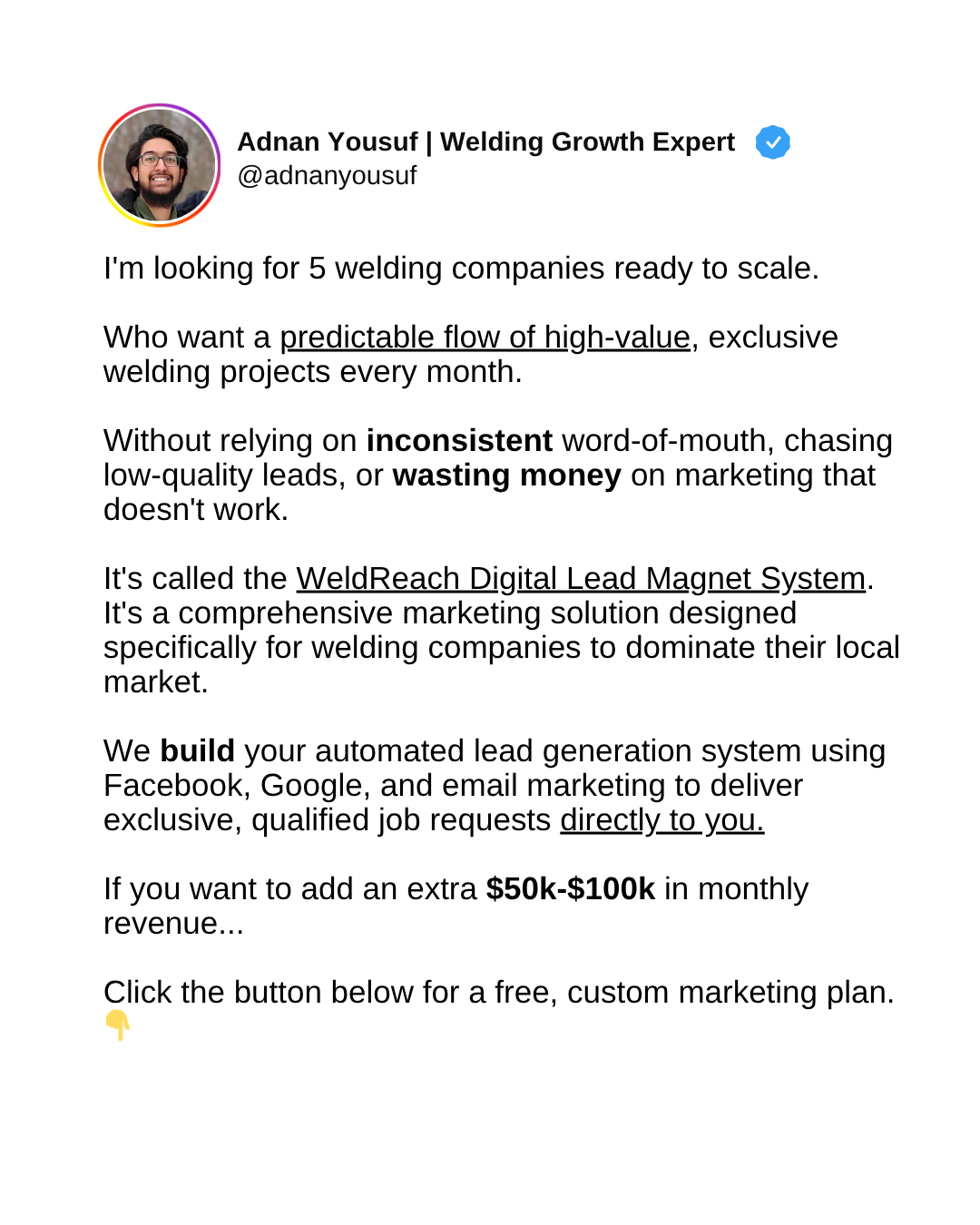 WeldReach Digital Facebook ad
