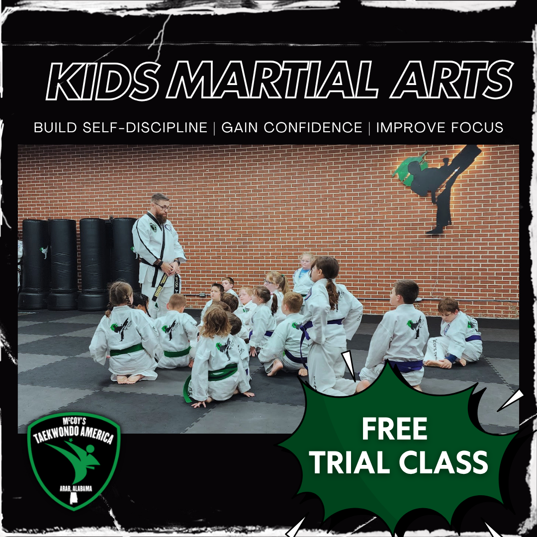McCoy's Taekwondo America and Krav Maga Facebook ad: FREE Trial Class for Kids, Start Today!