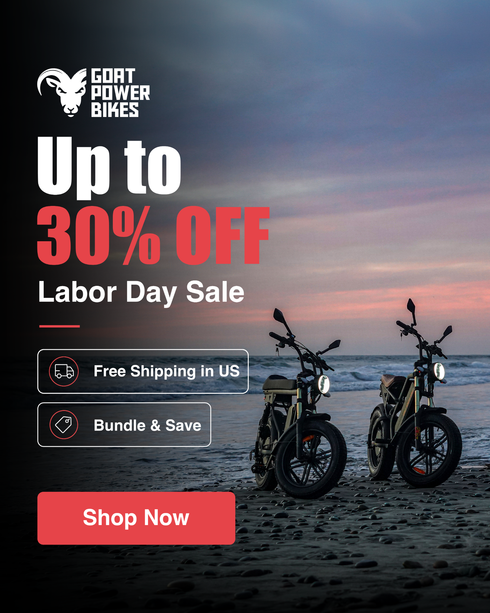 Goat Power Bikes Facebook ad: Shop Labor Day