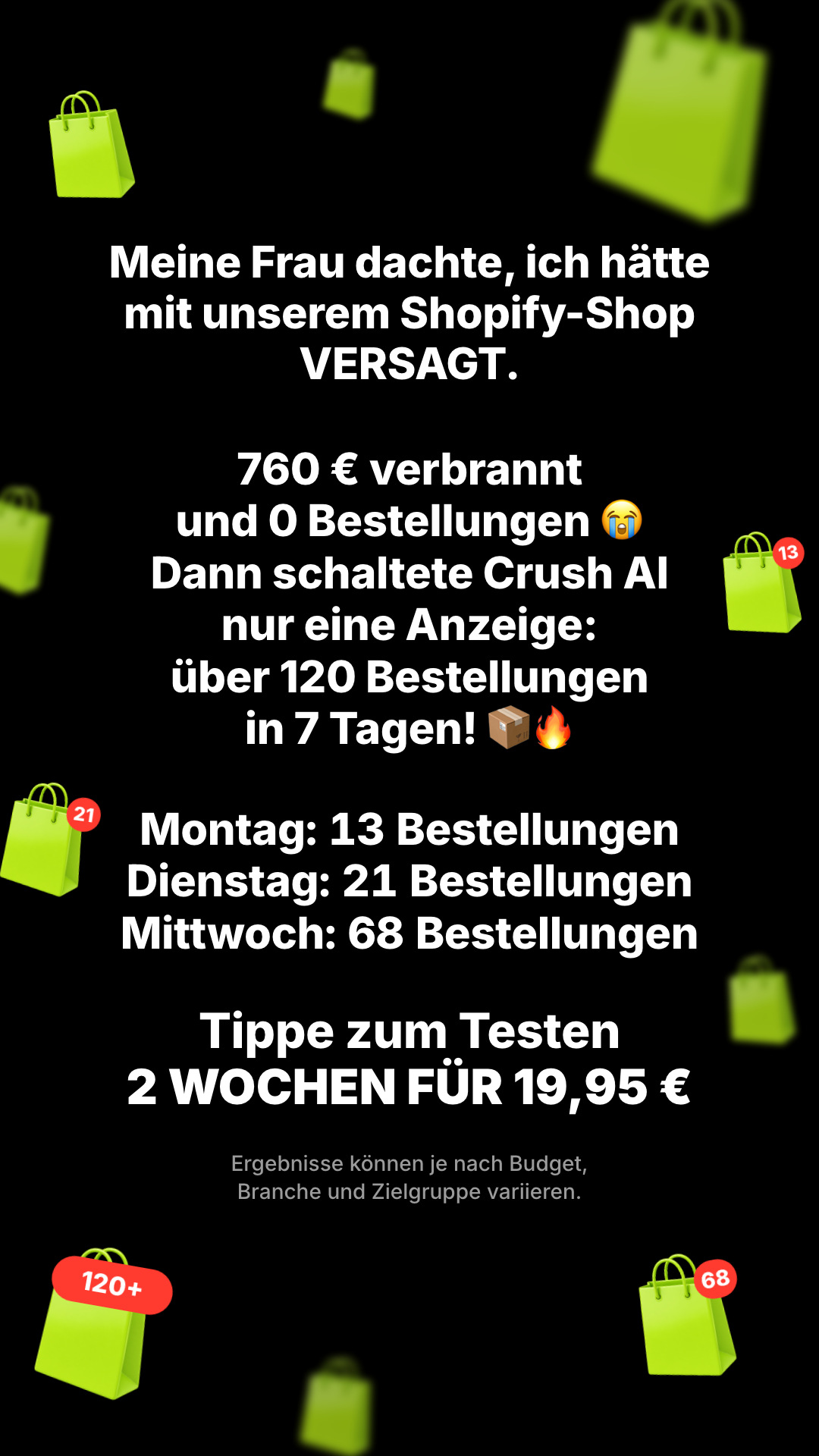 trycrush.ai Facebook ad: Meine Frau dachte, ich hätte versagt