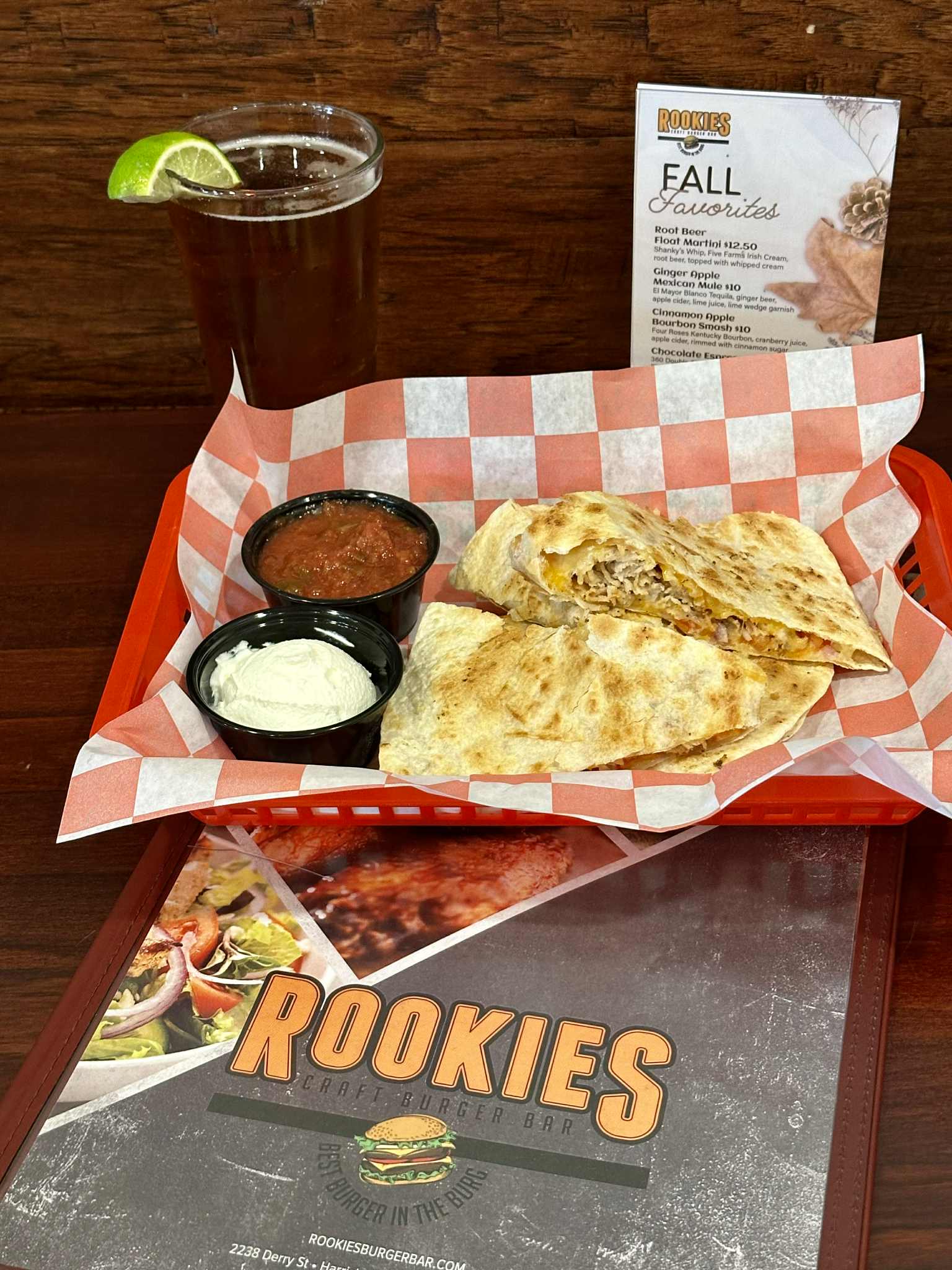 Rookies Craft Burger Bar Facebook ad: Monday in house food specials: Tacos, Quesadillas &…