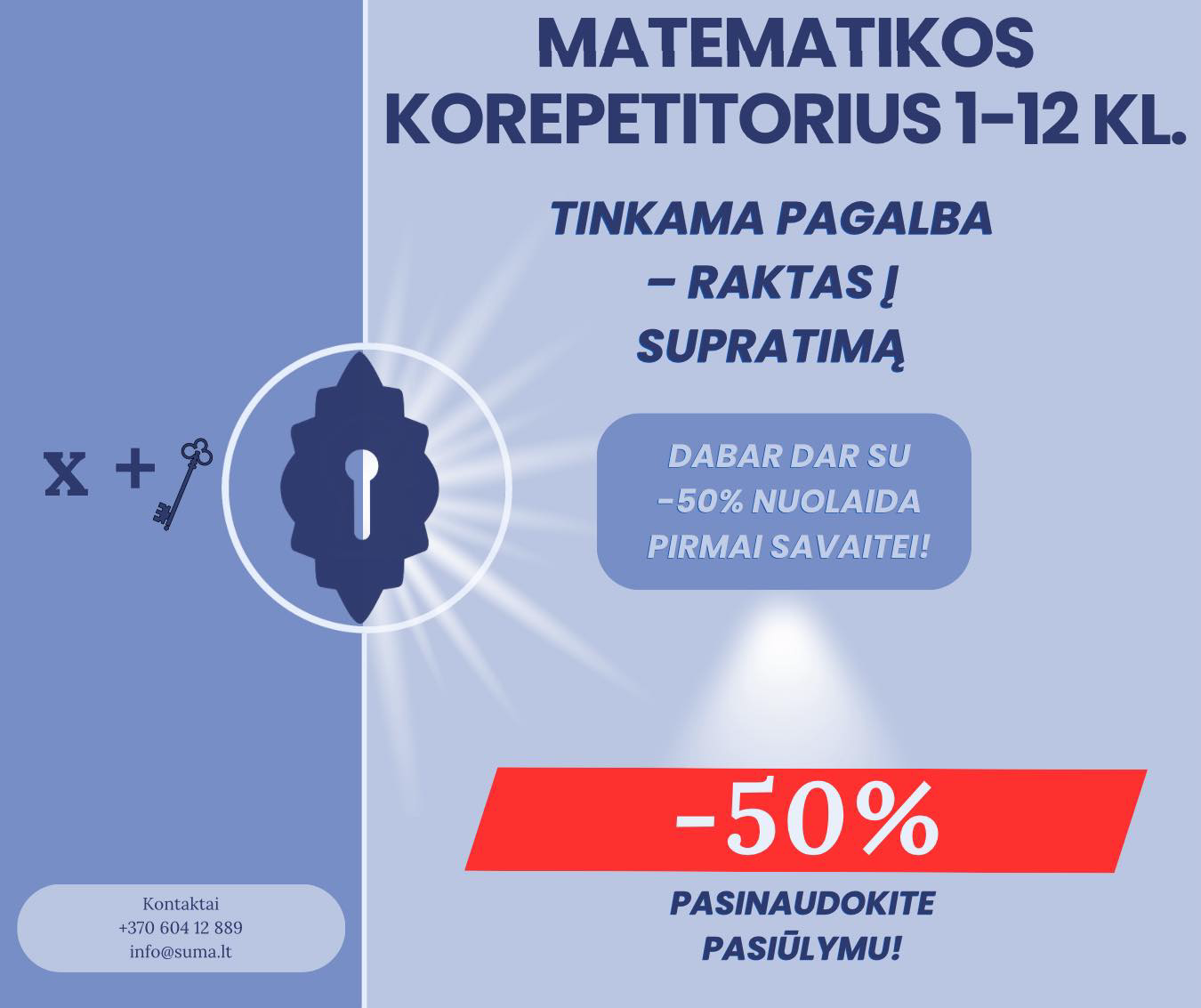 SUMA Facebook ad: Matematika -50% pigiau!