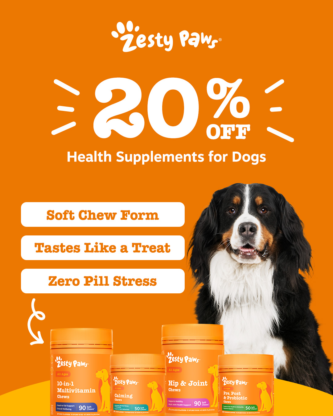 Zesty Paws AU Facebook ad: 20% OFF All Chews