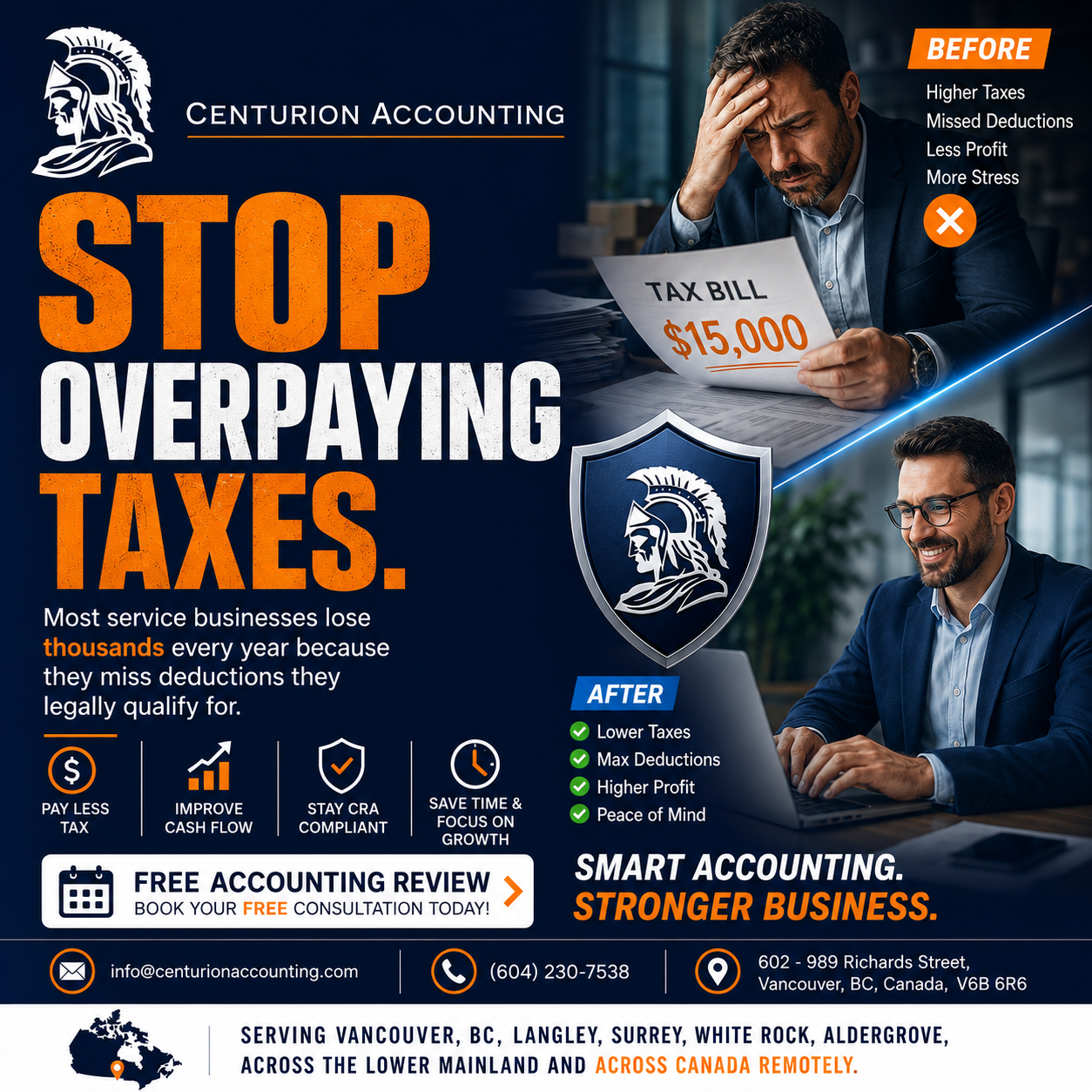 Centurion Accounting Facebook ad: Stop Overpaying Taxes, Contact us for Best Consultations