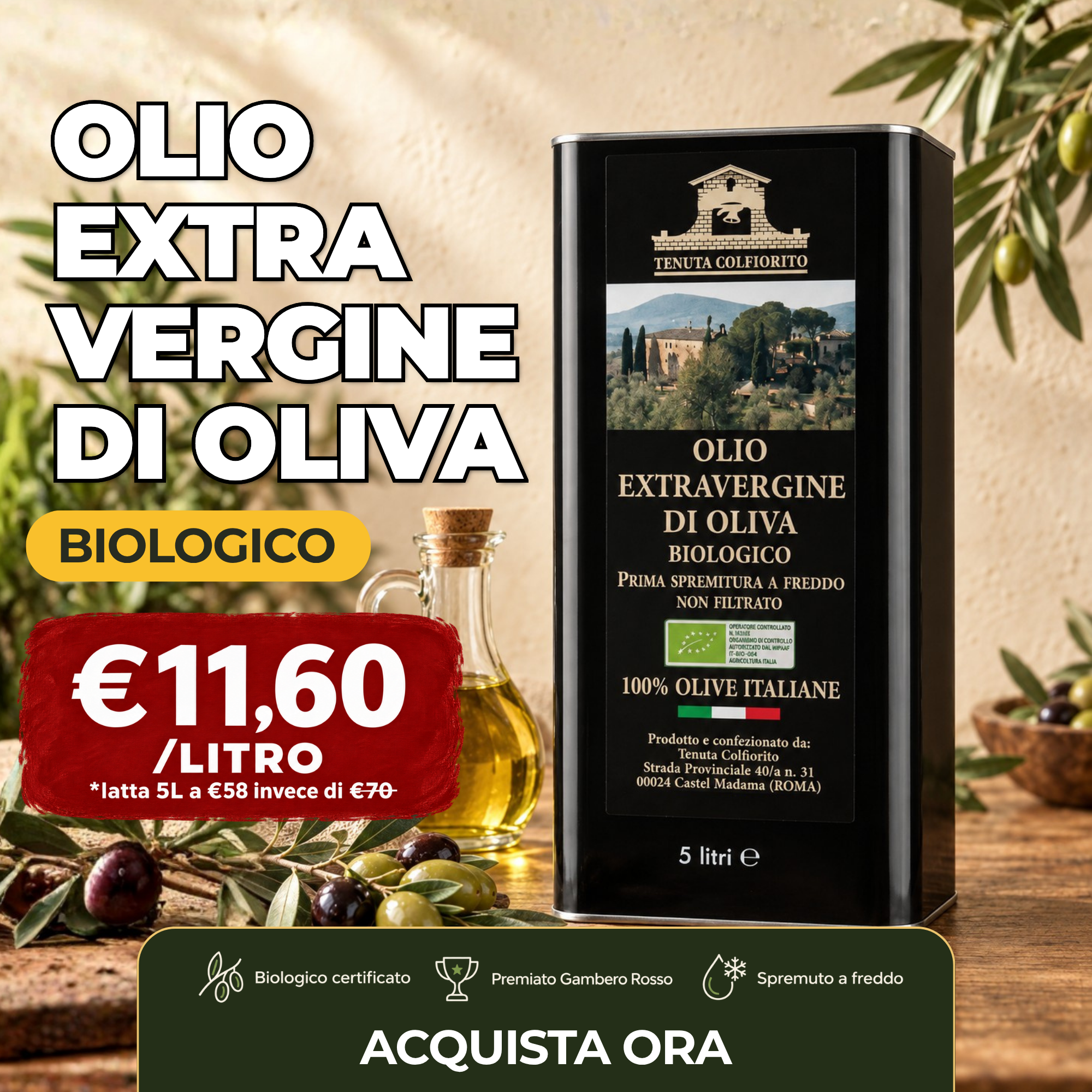 Tenuta Colfiorito Facebook ad: 5 litri a €58, cioè €11,60 al litro