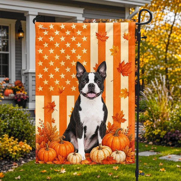 Unique Flags Facebook ad: Boston Terrier love meets American fall charm!