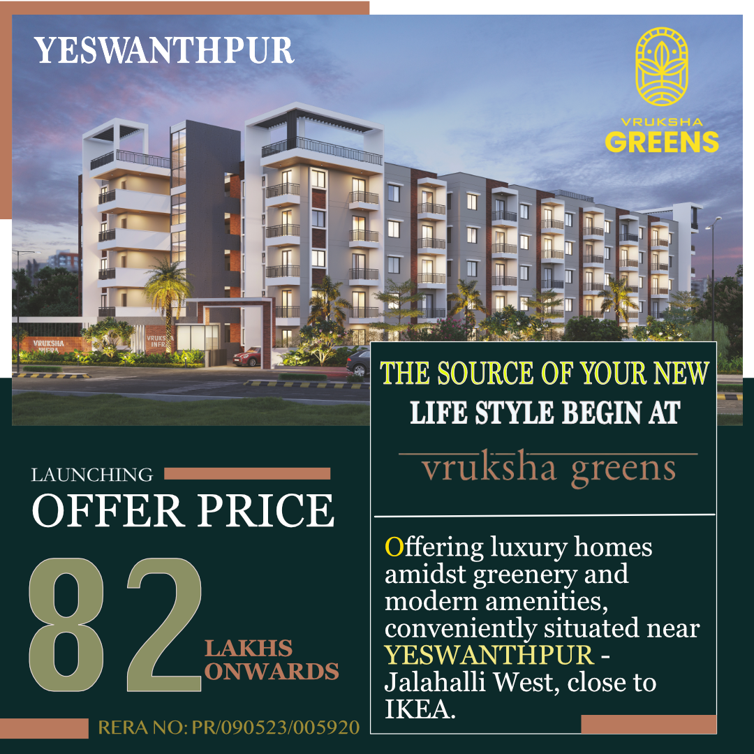 Vruksha Greens Facebook ad: Brand New Flats In Yeswanthpur from82 Lacs Onwards