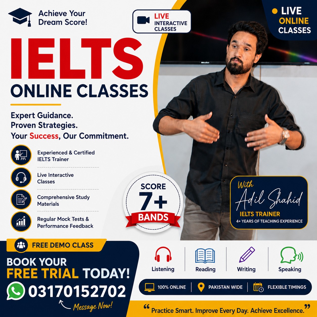 IELTS With Adil Facebook ad: Want to achieve your target IELTS band score?