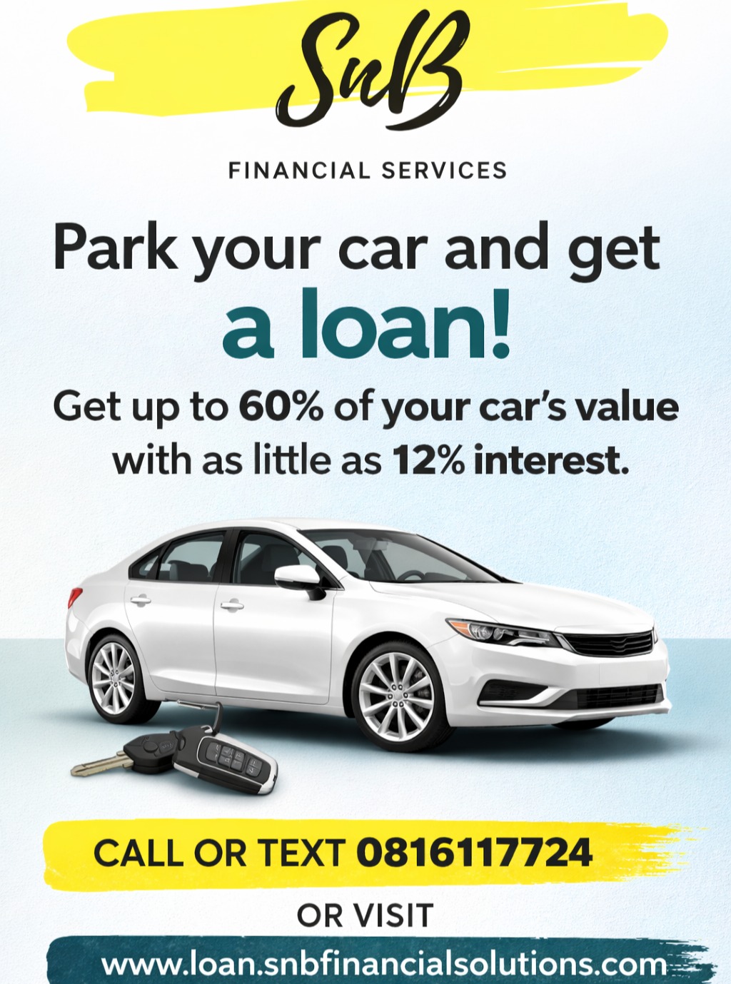 SnB Financial Solutions CC Facebook ad: Get a loan for 60% of your car's…