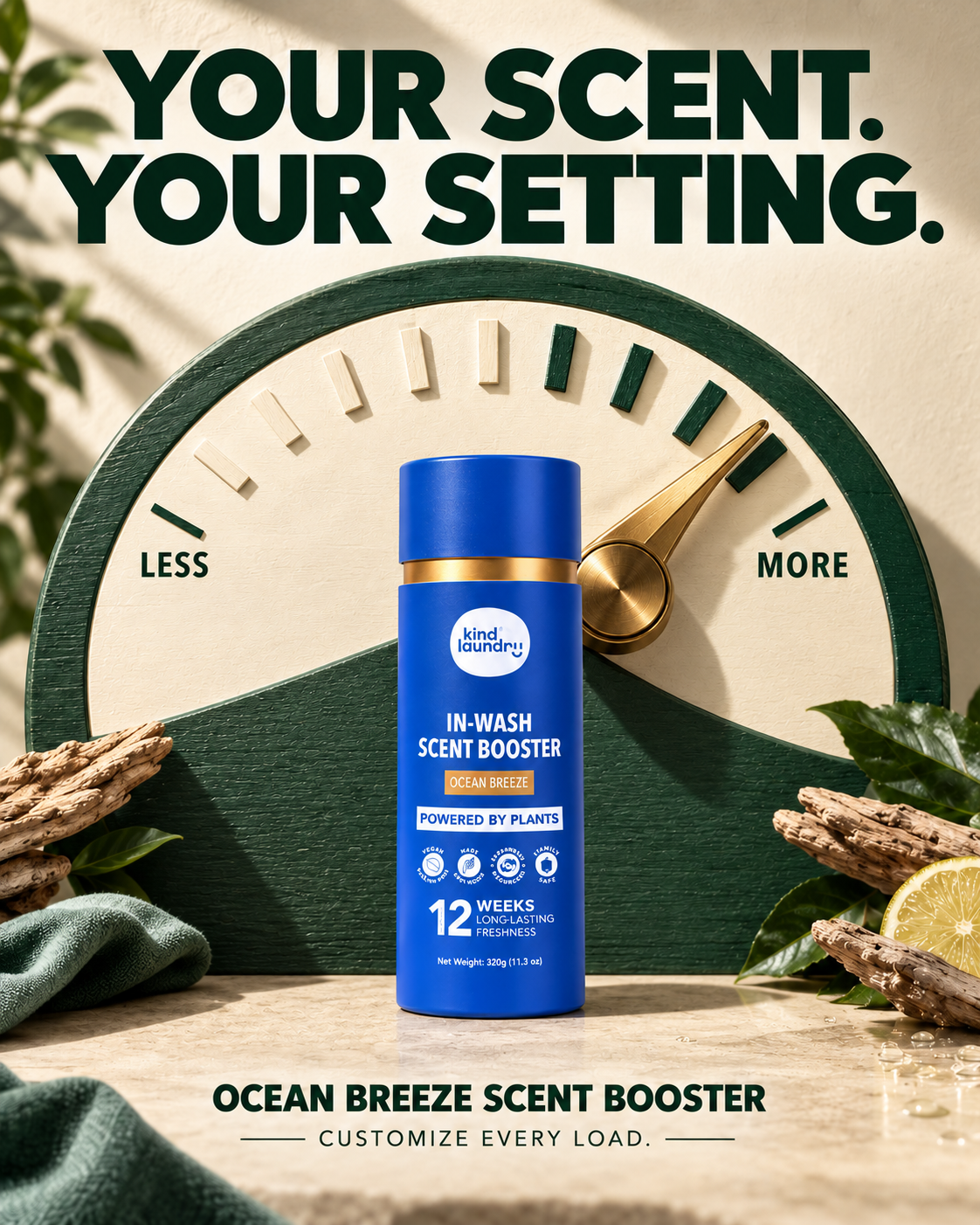 Kind Laundry Facebook ad: Movement-Activated Fragrance You Dial In, Citrus, Florals…