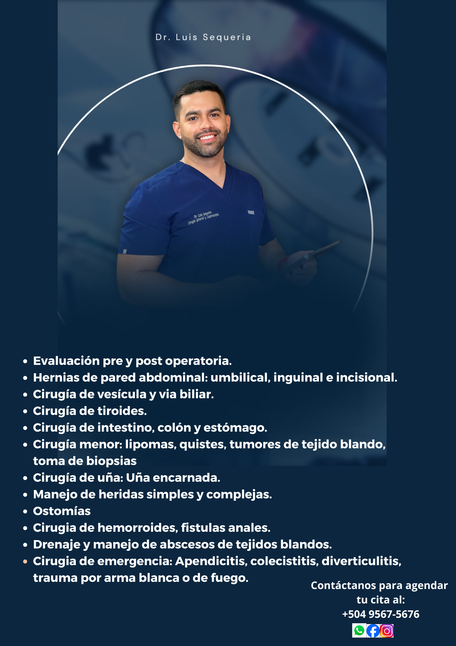 Dr. Luis Sequeira Lezama Facebook ad: Nos encontramos en Tegucigalpa.
