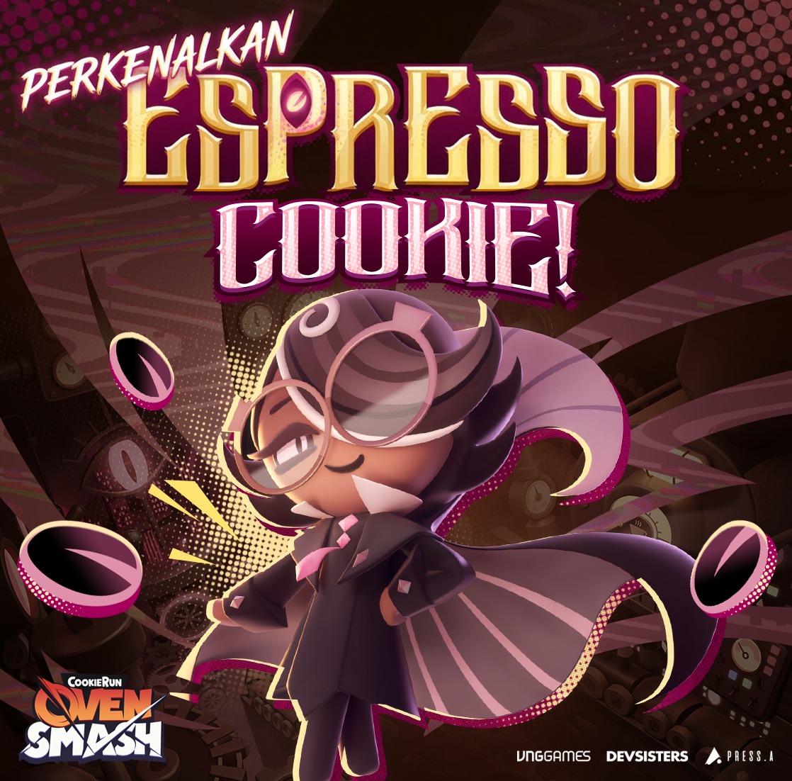 CookieRun: OvenSmash Facebook ad: Espresso Cookie telah memasuki Platter City!