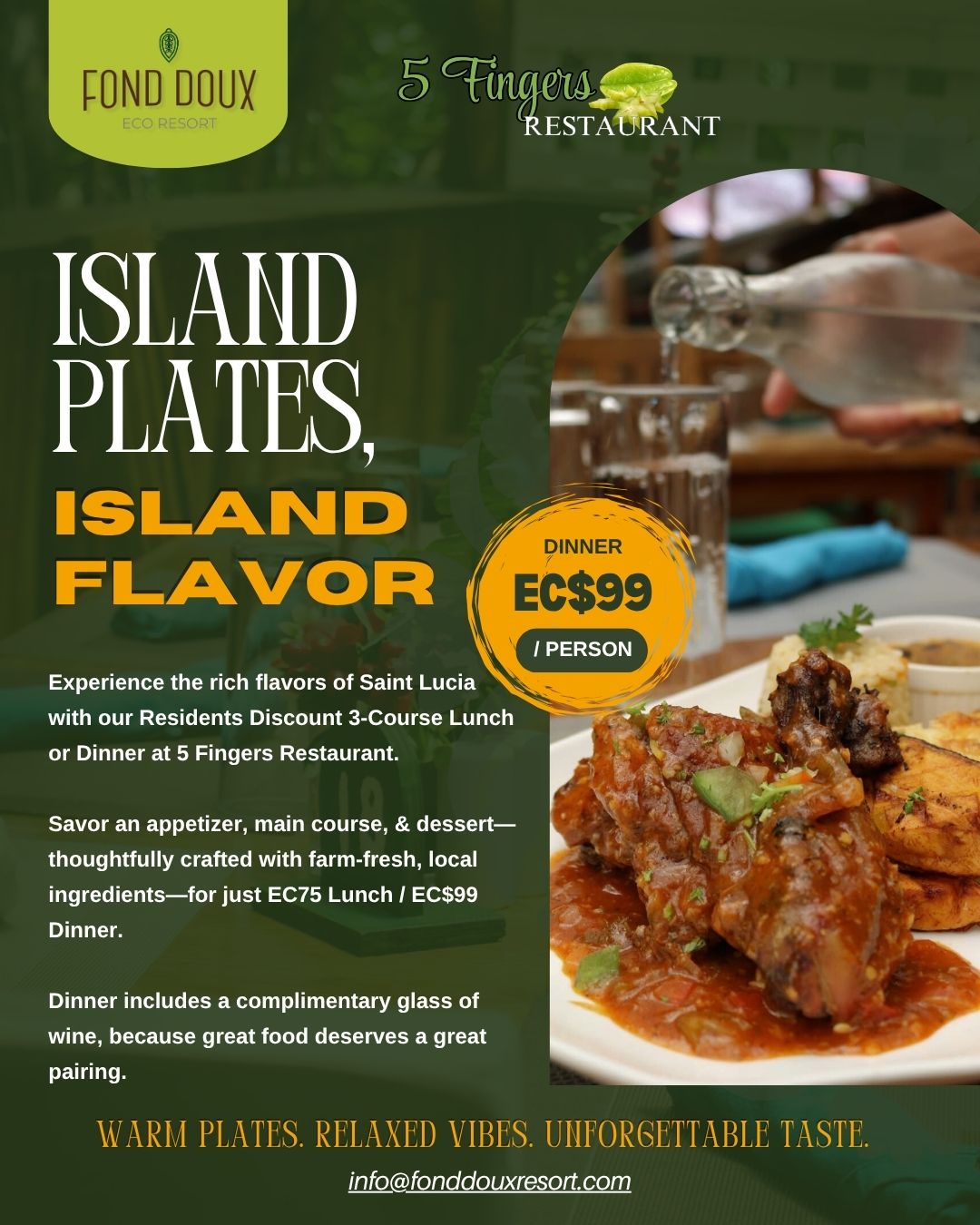 5 Fingers Restaurant Facebook ad: Island plates, island flavor