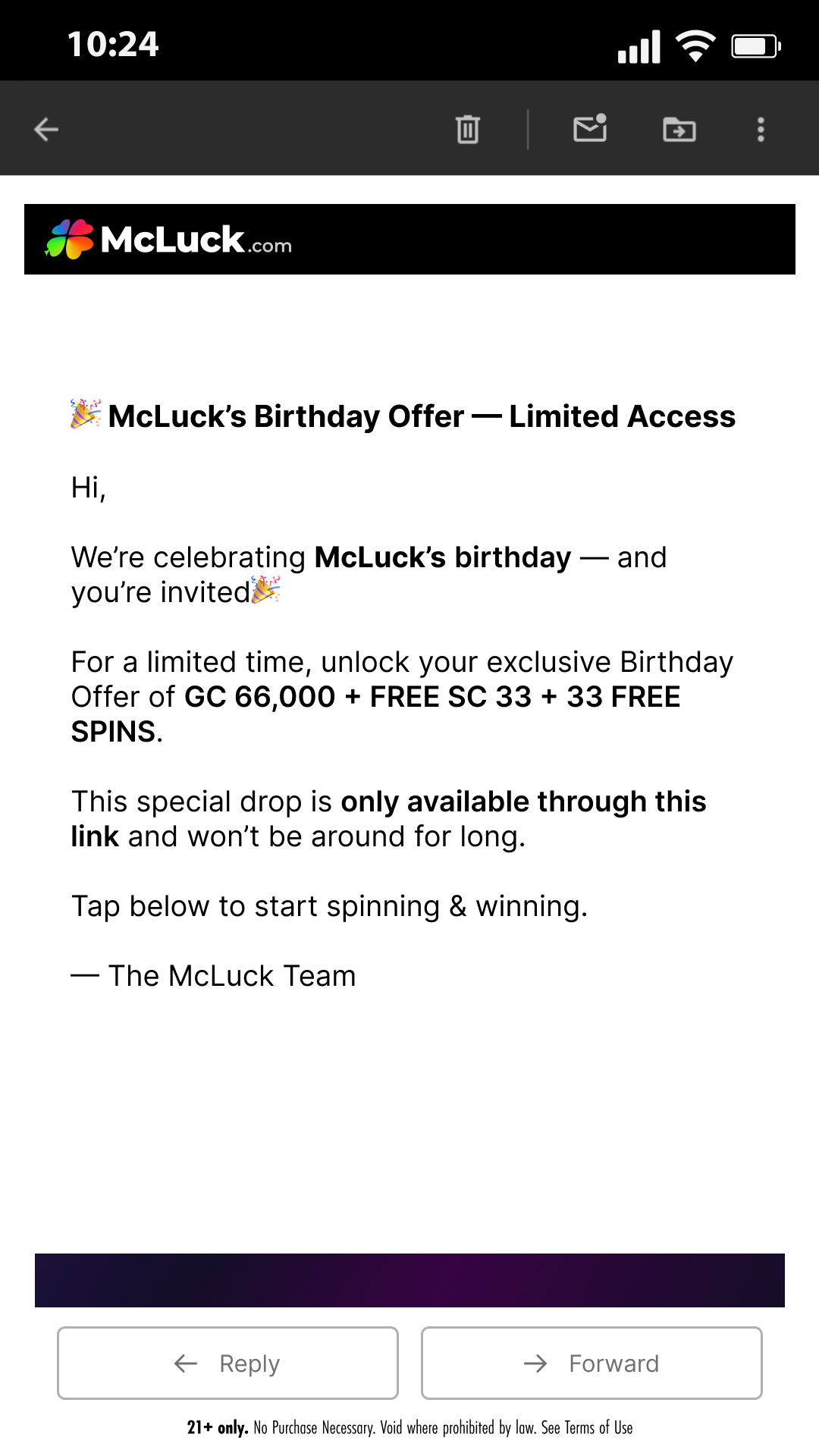 McLuck.com Facebook ad
