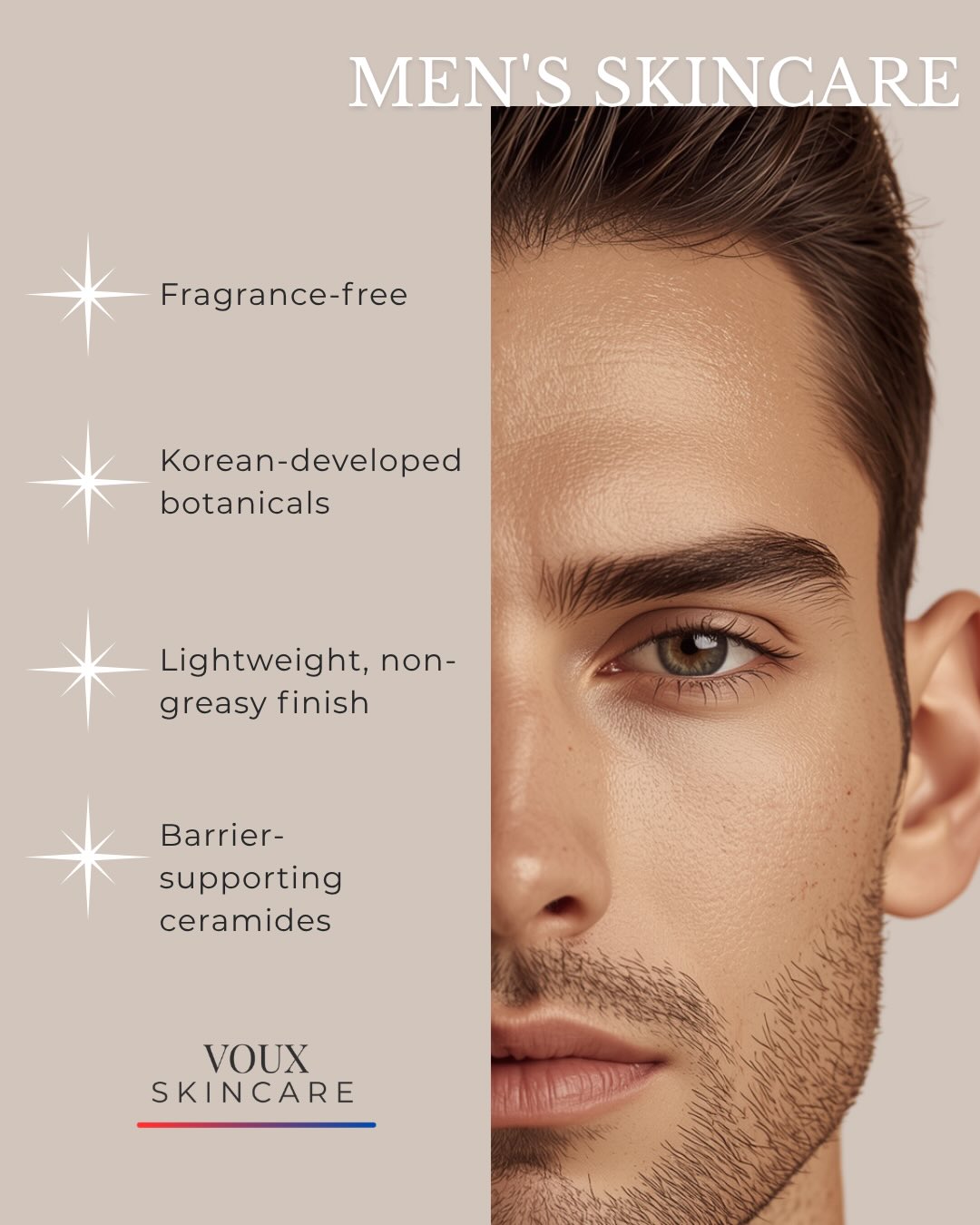 VOUX Skincare Facebook ad: VOUX Blue Ampoule, made for his skin.