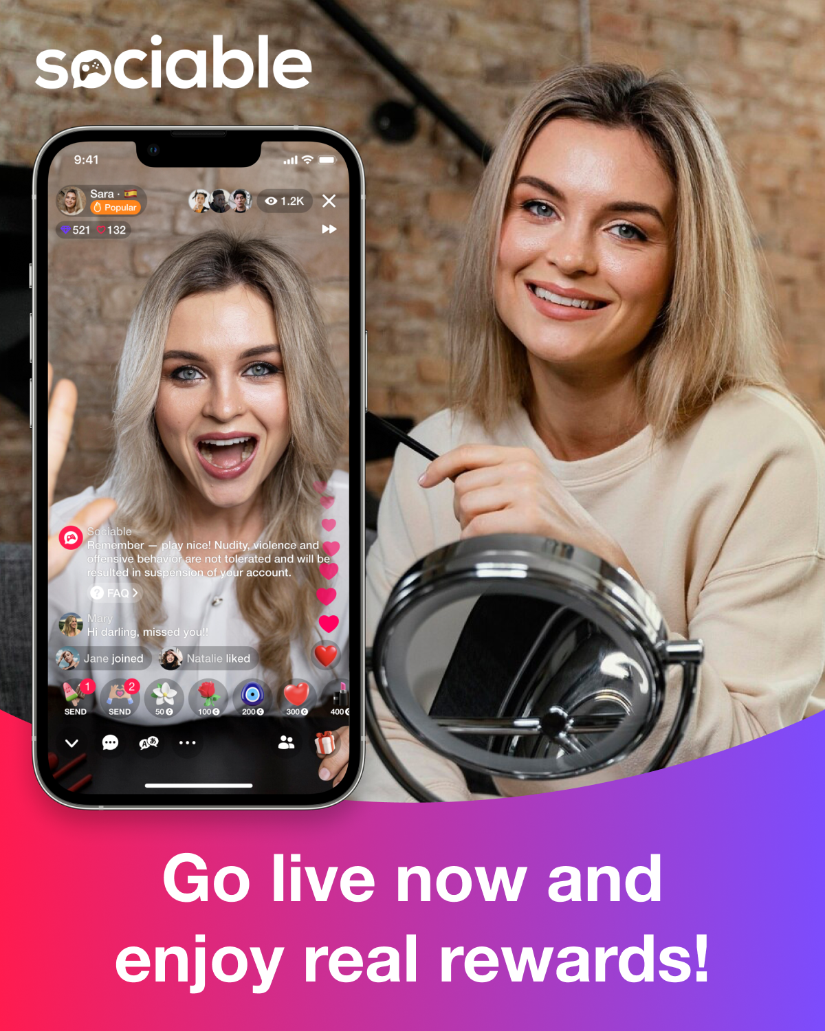 Sociable Facebook ad: Download Sociable, collect gifts
