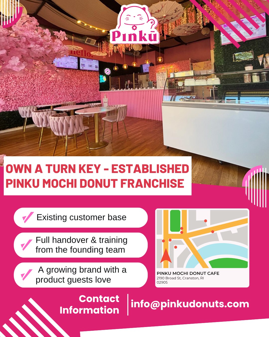 Pinku Mochi Donut Cafe Facebook ad: Exciting opportunity in Cranston, RI!