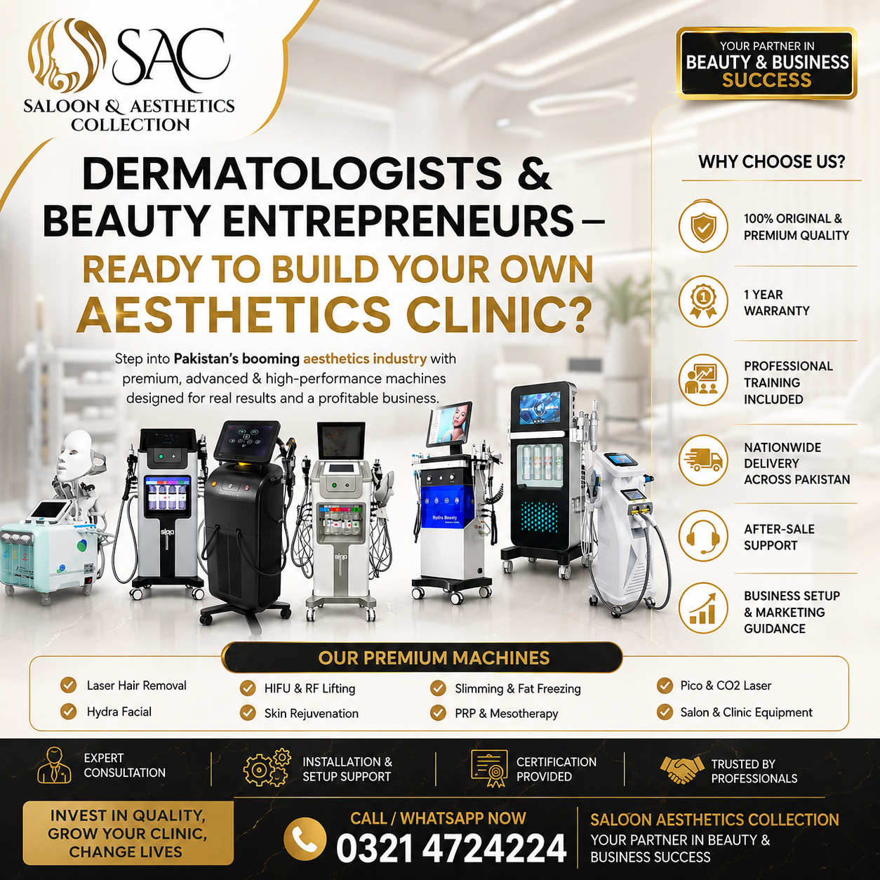 Saloon And Aesthetics Collection Facebook ad: Pakistan’s trusted partner for premium aesthetics…