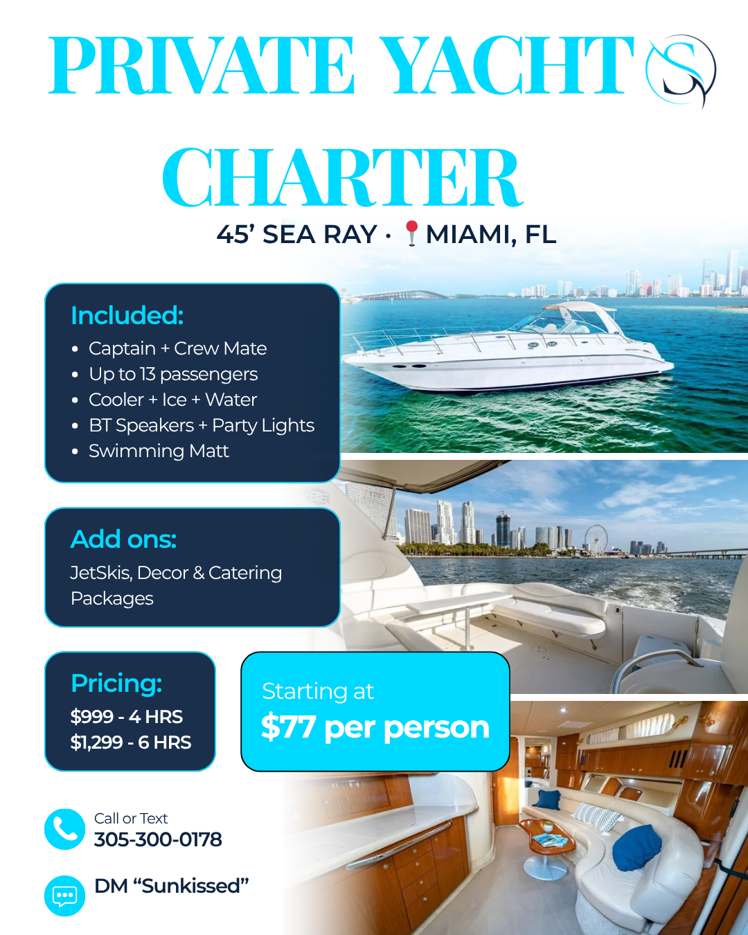 Solara Yacht Group Facebook ad: Hop aboard our 45’ Sea Ray with your…