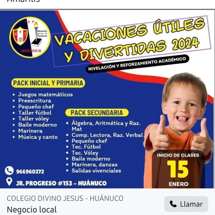 Colegio Divino Jesus - Huánuco Facebook ad from Jan 15, 2024