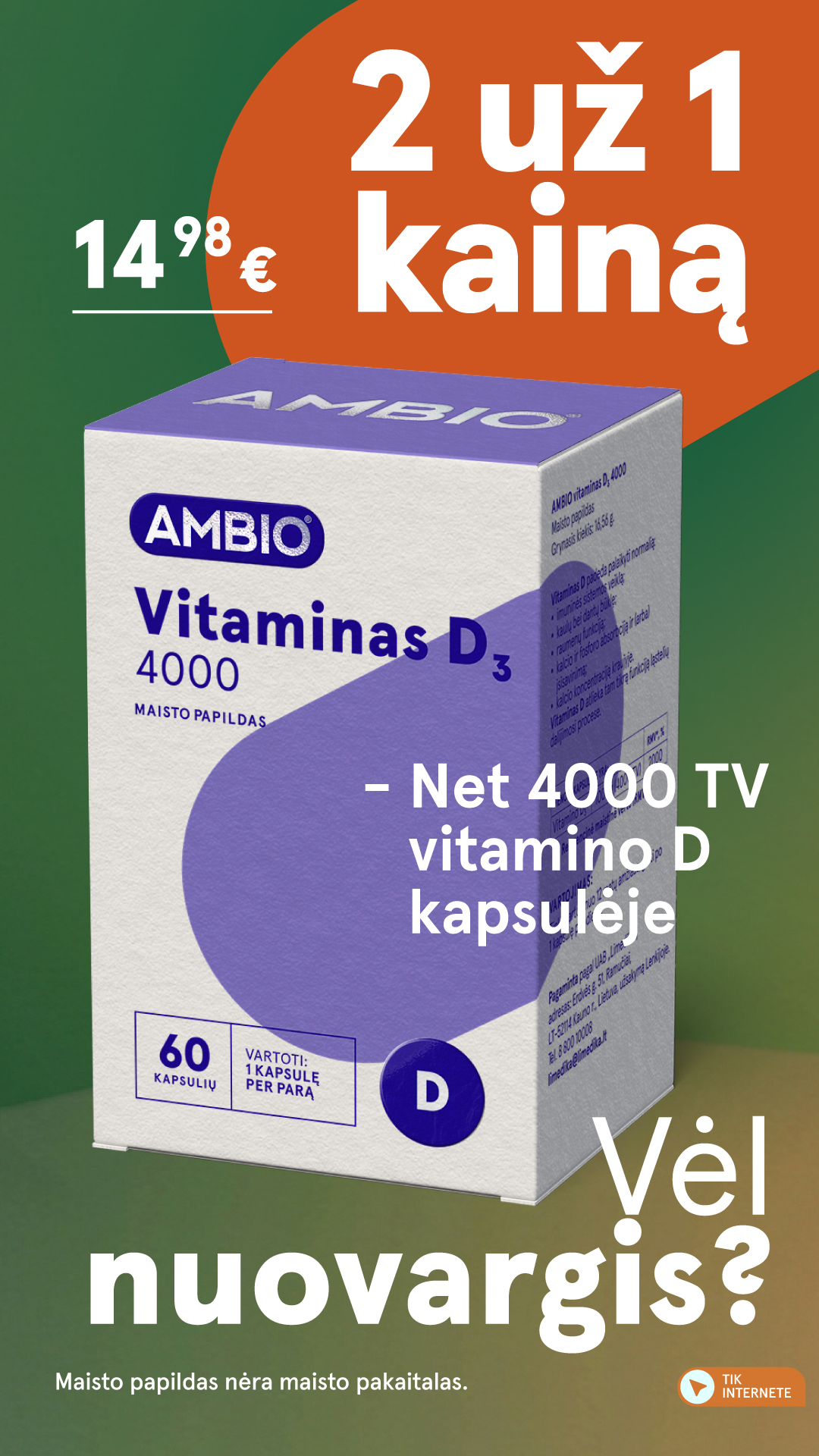 Gintarinė Vaistinė Facebook ad: 4000 TV vitamino D kapsulėje