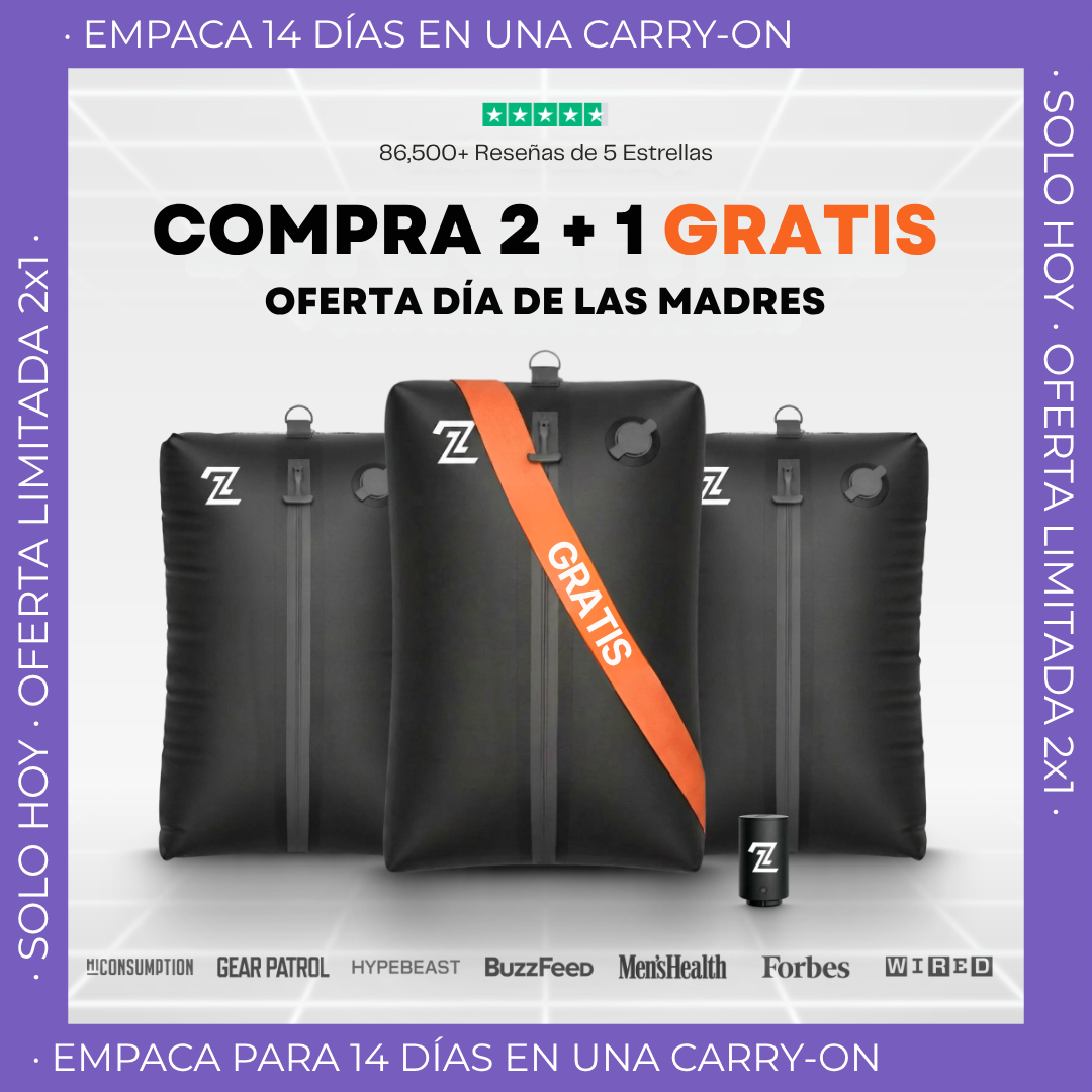 The2Packbag Facebook ad: Nuevo Travel Hack: Más Espacio, Menos Estrés