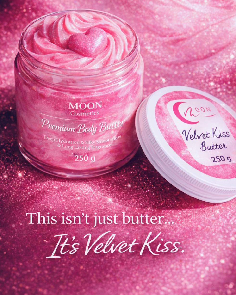 Moon cosmetics Facebook ad: Velvet Kiss, Body Butter