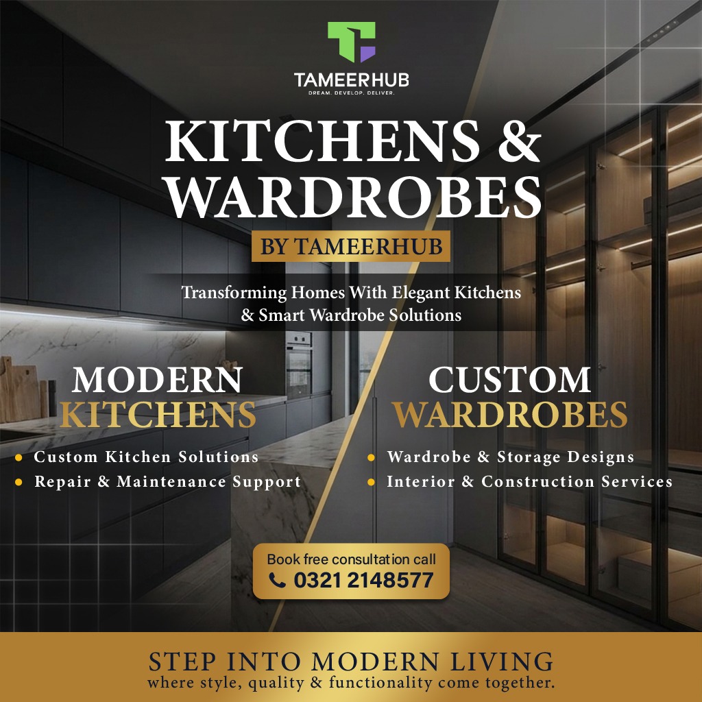 Tameer Hub Facebook ad: Introducing Kitchen & Wardrobes By TH