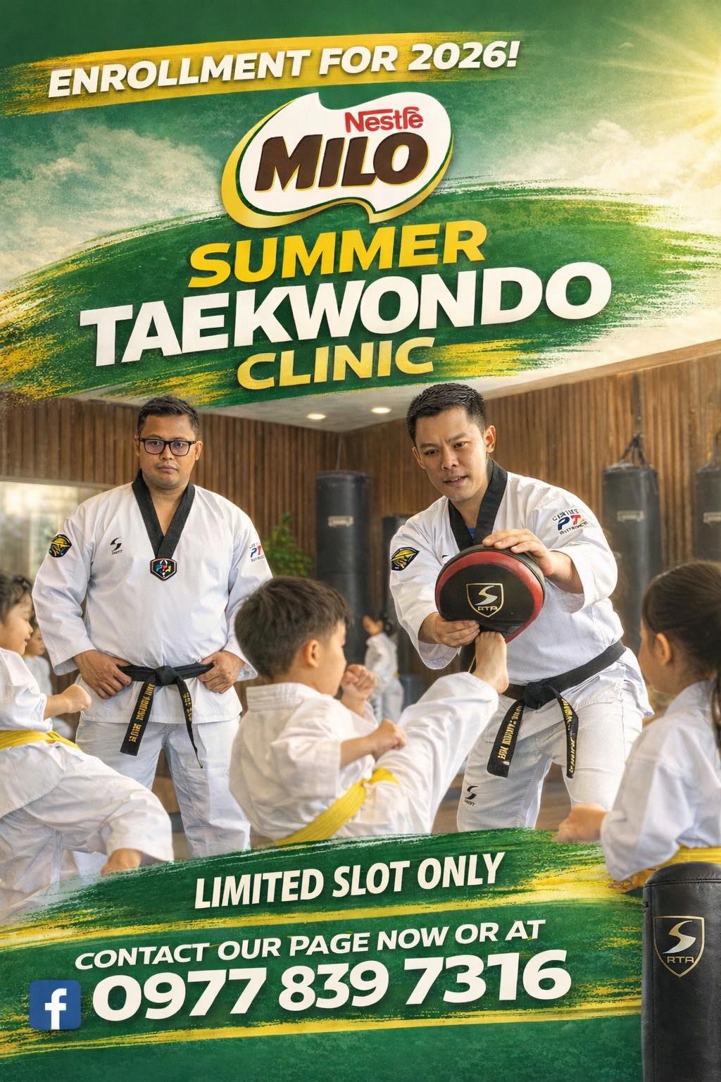 2026 RTA Milo Elite Taekwondo training center Facebook ad: ENROLL NOW! 2026 Milo Summer Taekwondo Clinic by…