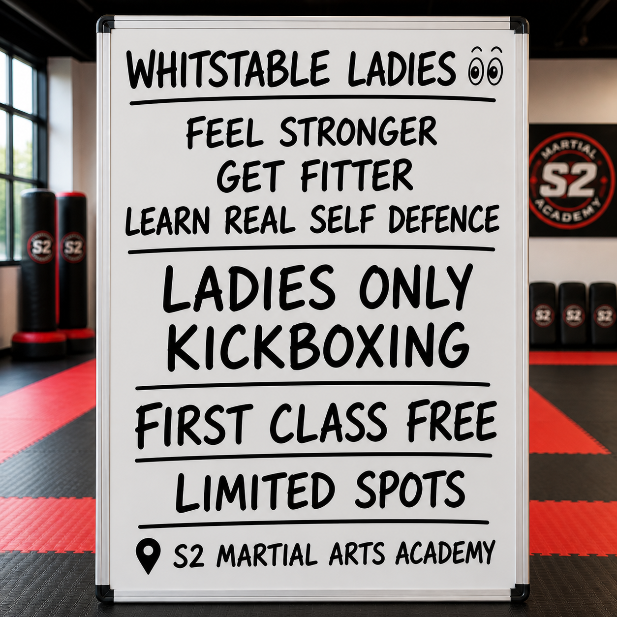S2 Martial Arts Academy Facebook ad: First Class FREE, Limited Spots ONLY
