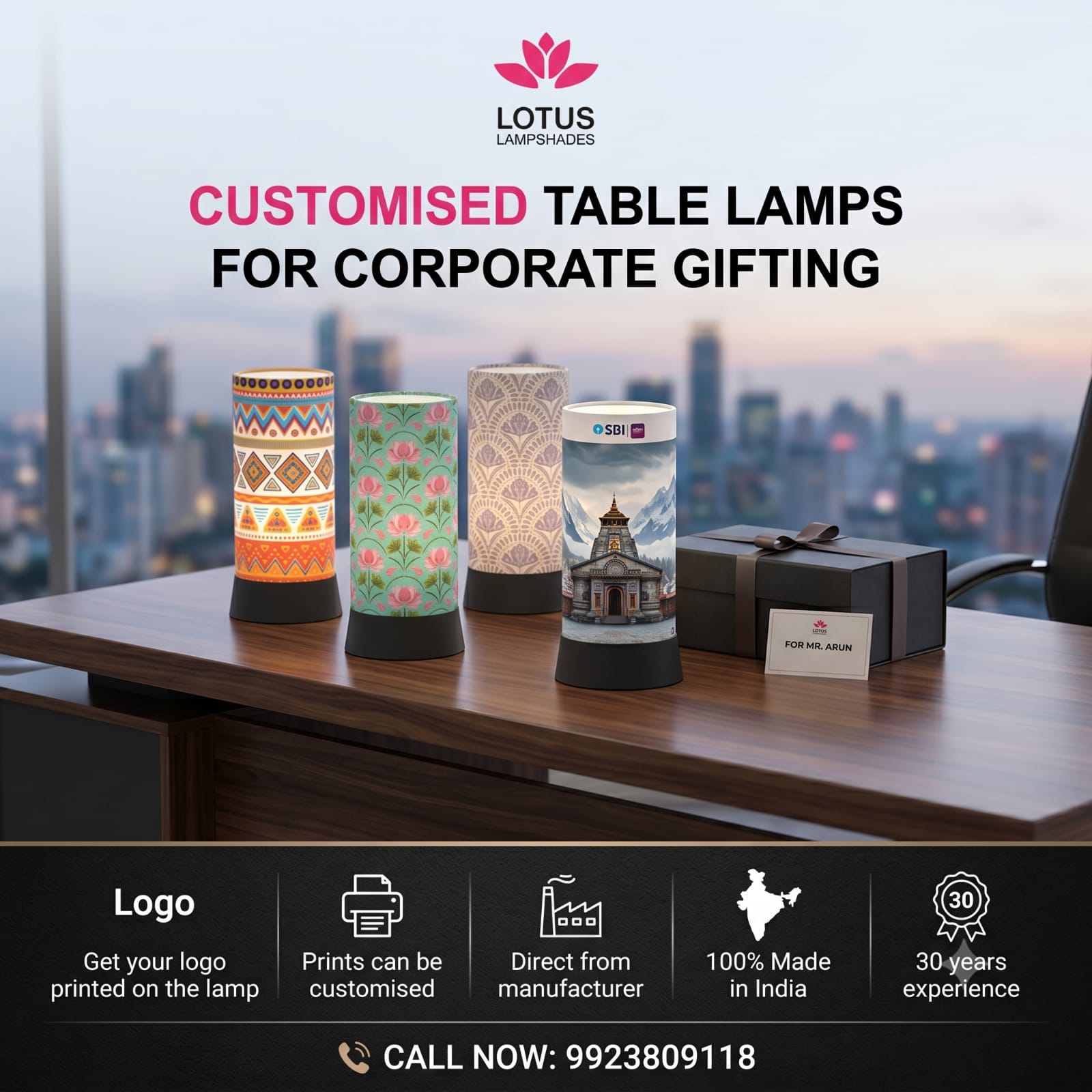 Lotus Lampshades Goa Facebook ad: Customised Corporate Gift Lamps | Call - 9923809118