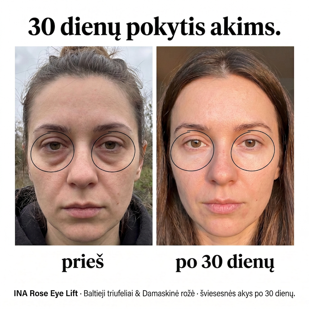 InaEssentials.lt - Šeimos Organinė Kosmetika Facebook ad: Pažiūrėk, ką 30 dienų padarė jos akims