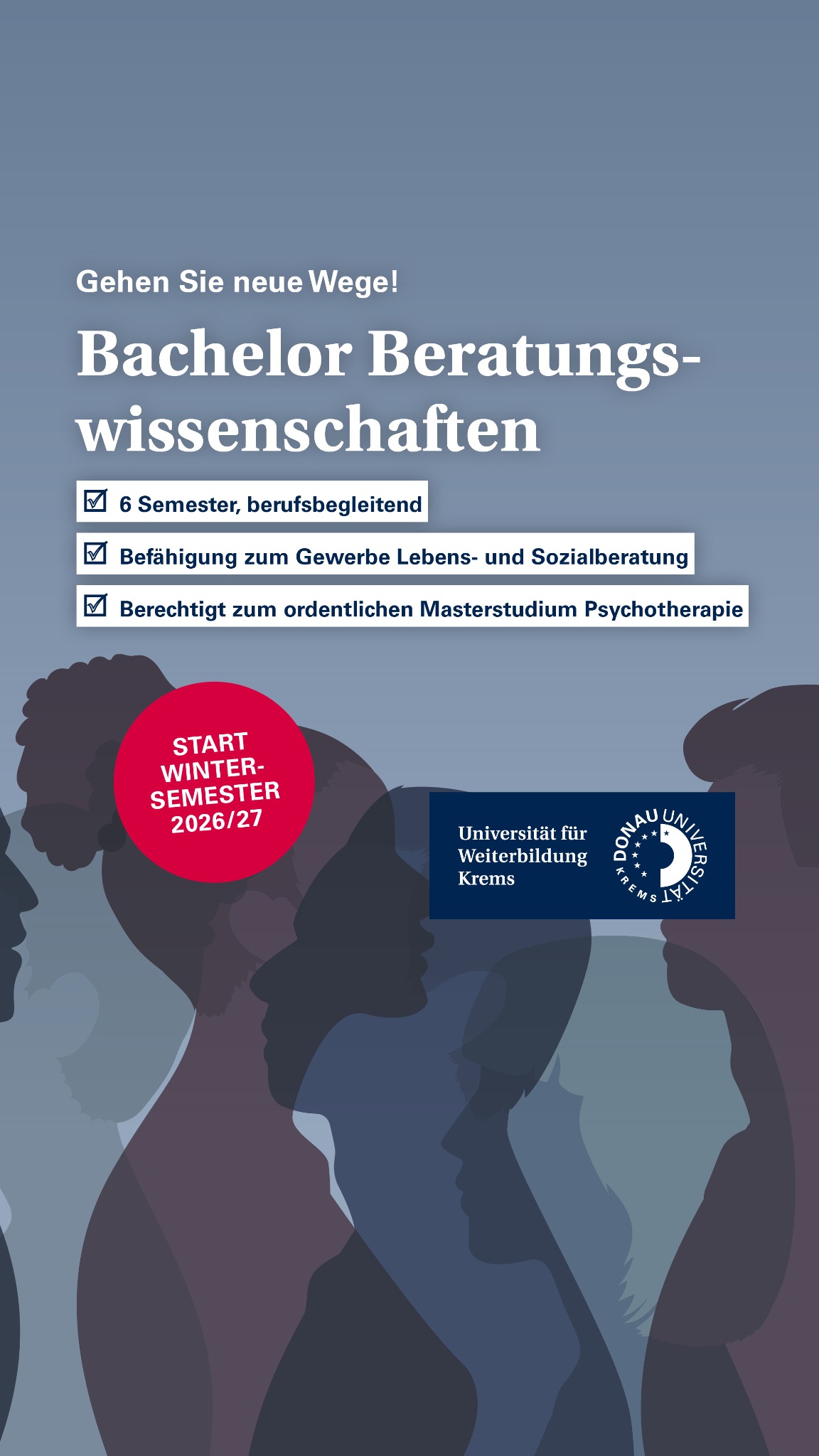 Universität für Weiterbildung Krems Facebook ad from Apr 2, 2026
