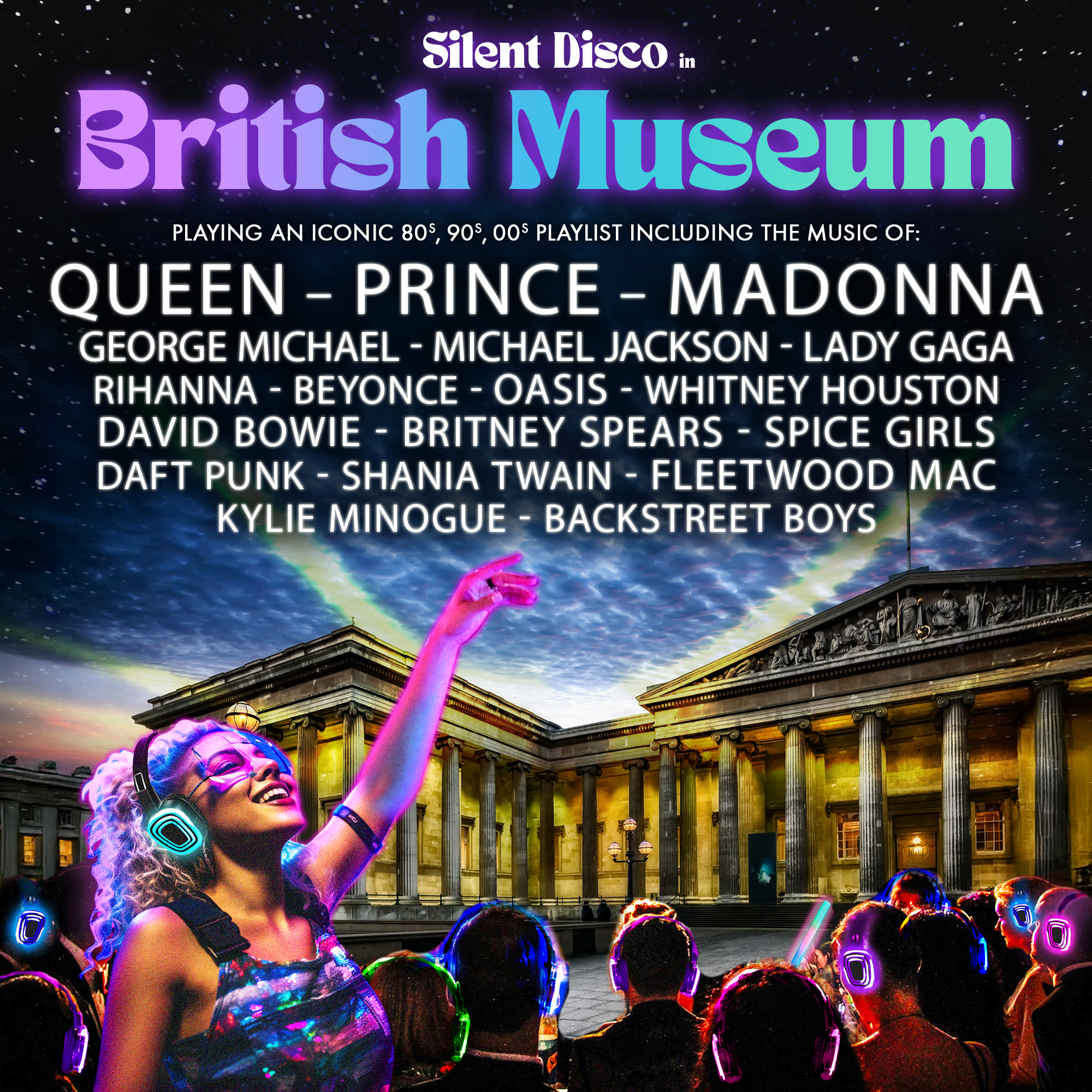 Silent Discos in Incredible Places Facebook ad: Silent Disco inside The British Museum