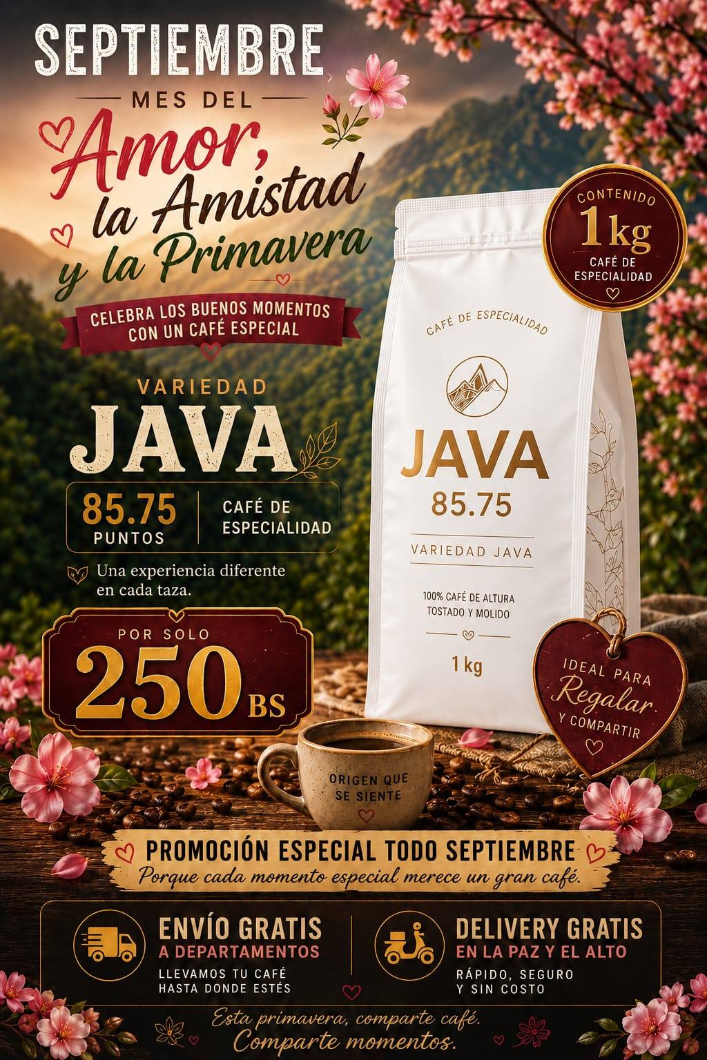 Cafe de especialidad Facebook ad: Primavera con aroma a café