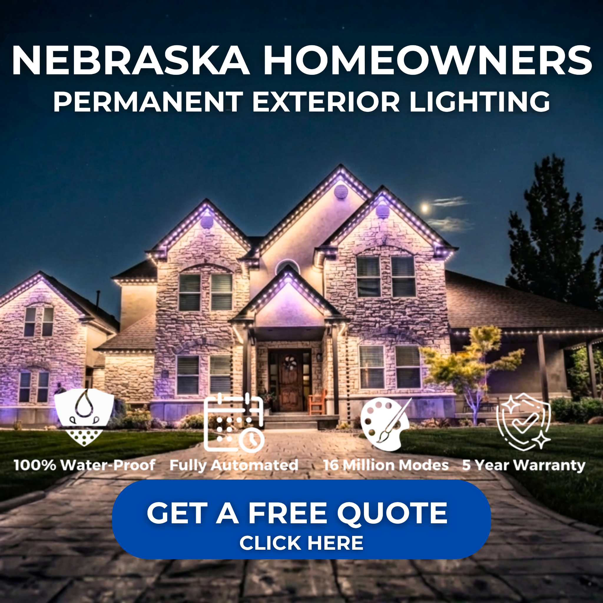 Hound Lighting Facebook ad: Transform Your Home's Exterior With Permanent Lighting