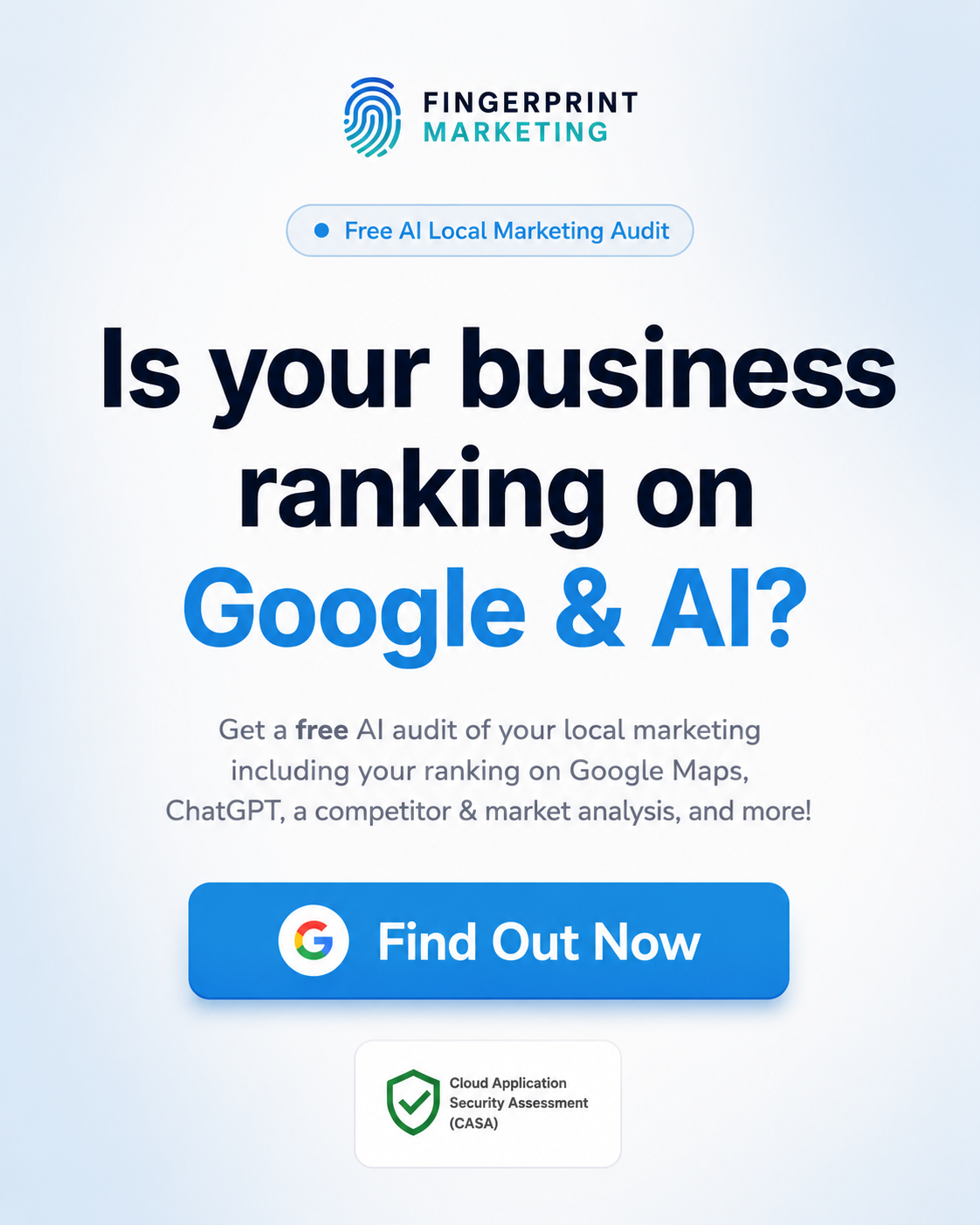Fingerprint Marketing Facebook ad: Is your business ranking on Google & AI?