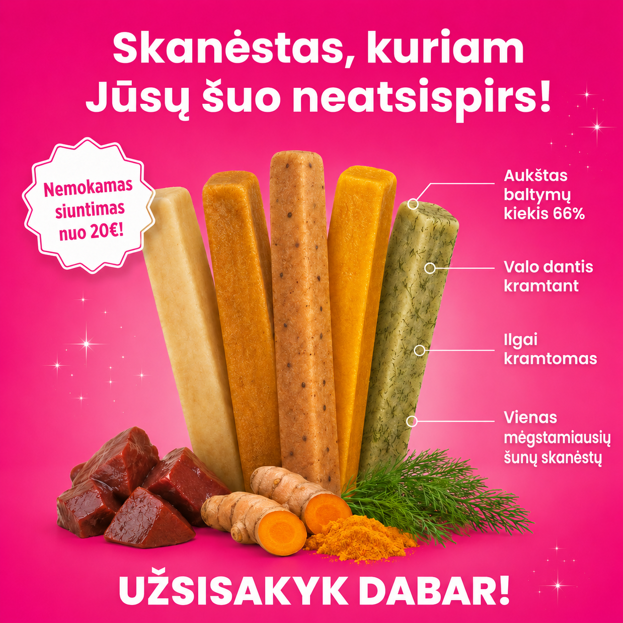 Uodegiukai.lt Facebook ad: 4 skoniai, kuriuos šunys dievina