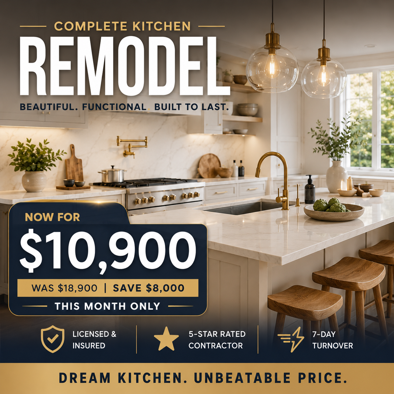 18 Construction Management Group Facebook ad: Kitchen Remodel Starting at $10,900