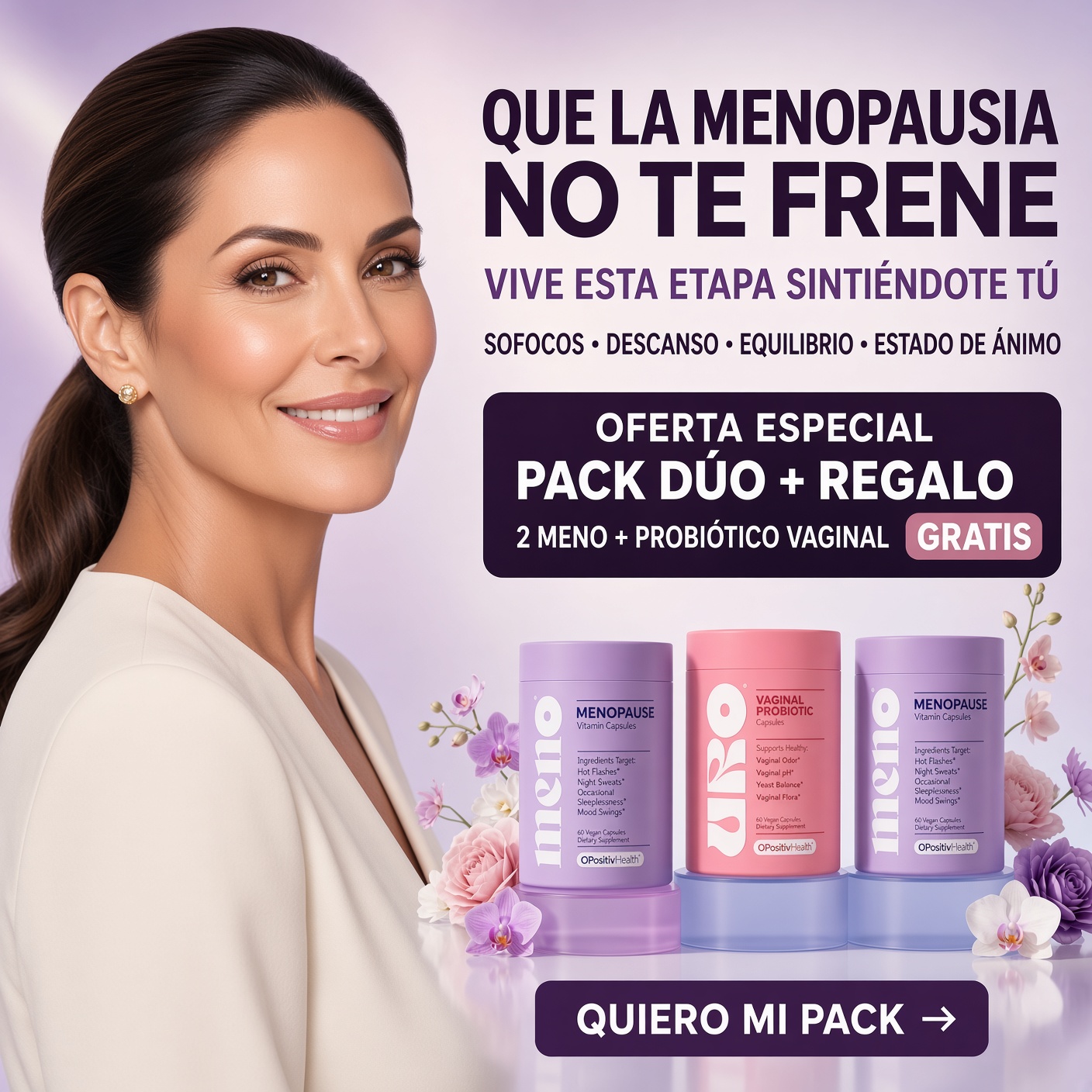 Nuq Store Facebook ad: SÚPER OFERTA · DOS MENO + PROBIÓTICO VAGINAL GRATIS
