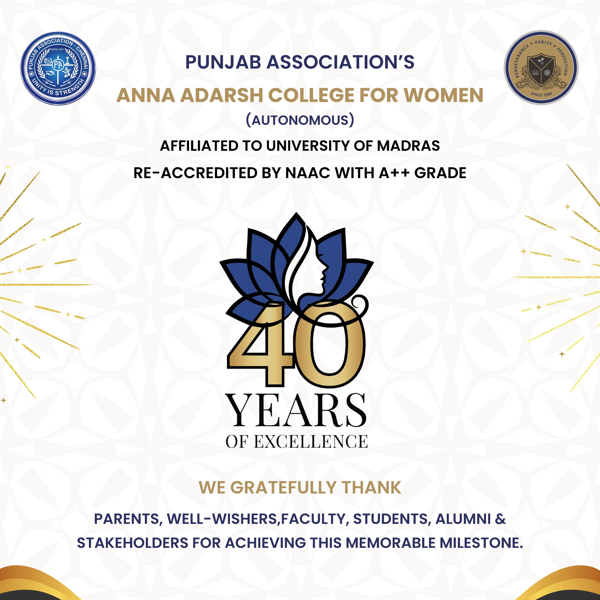 Anna Adarsh College For Women Facebook ad: 40 Years of Empowering Women!