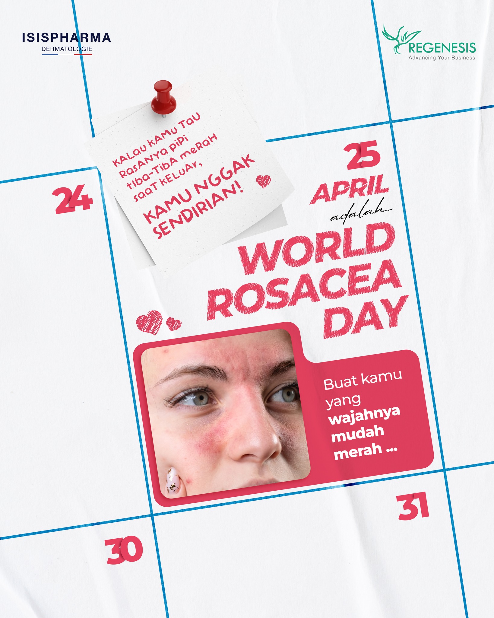 Isispharma Indonesia Facebook ad: Rosacea Awareness Day, buat kamu yang kulitnya masih…