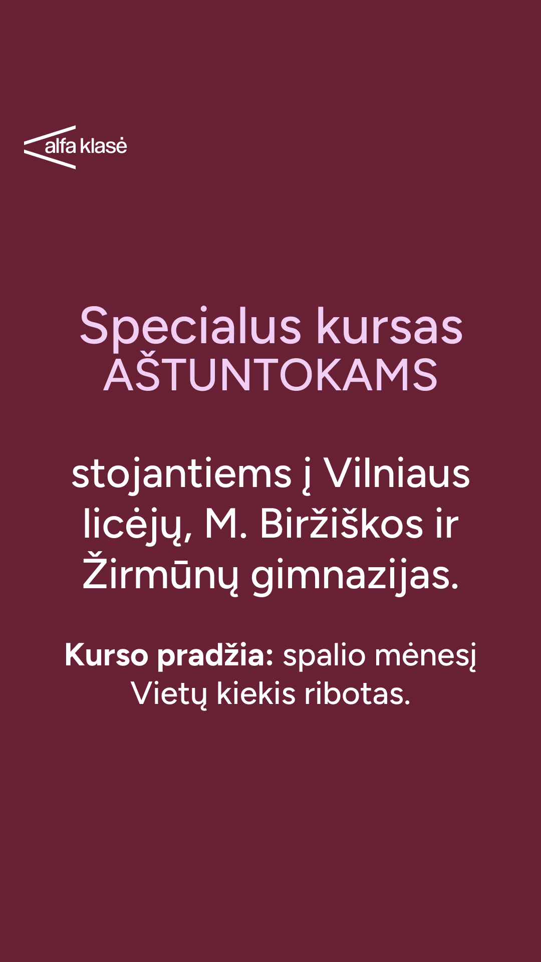 Alfa Klasė Facebook ad: Specialus kursas 8-okams nuo spalio